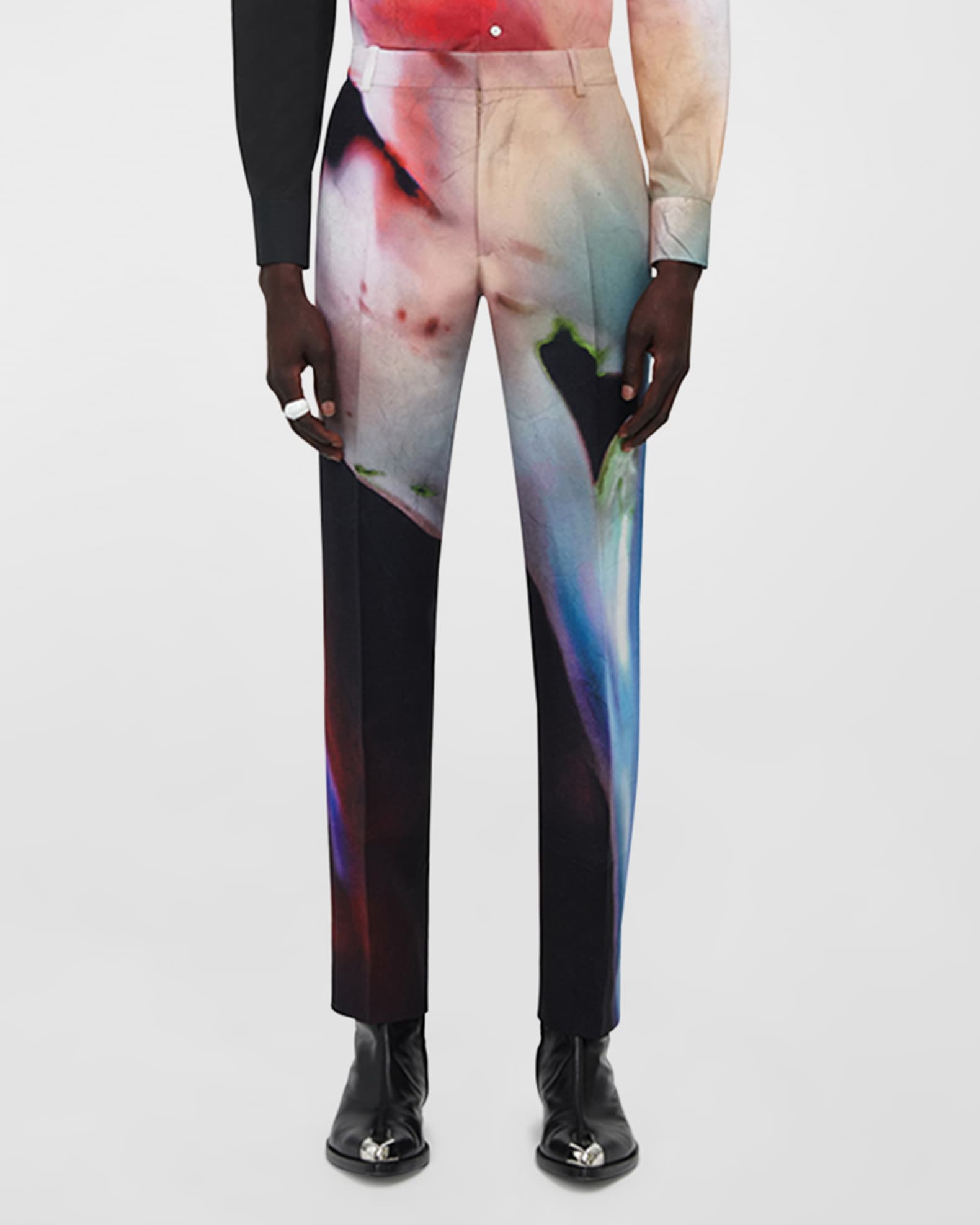 Alexander McQueen Men's Solarized Flower Cigarette Pants | Neiman Marcus