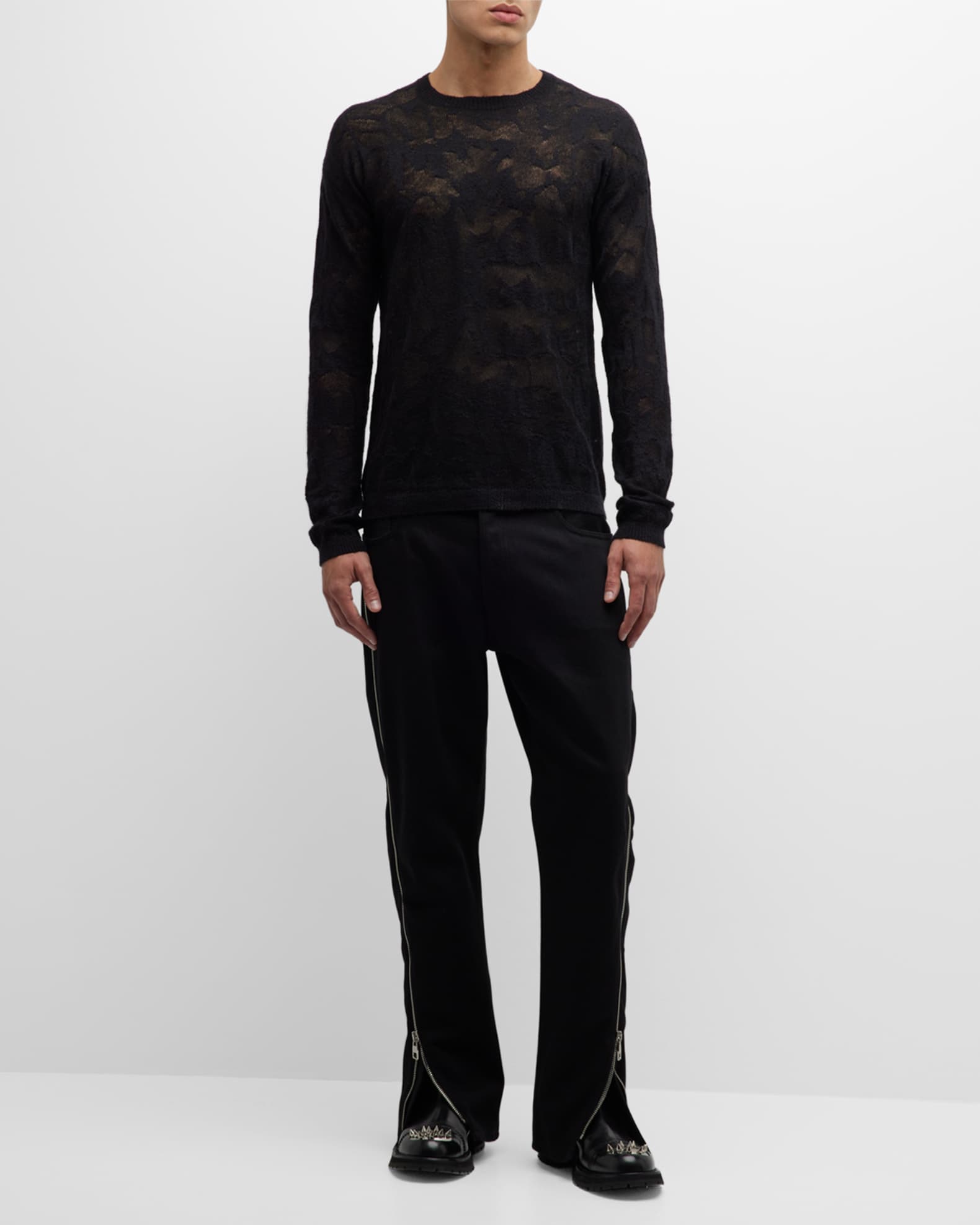 Alexander McQueen Men's Sheer Allover Graffiti Sweater Neiman Marcus