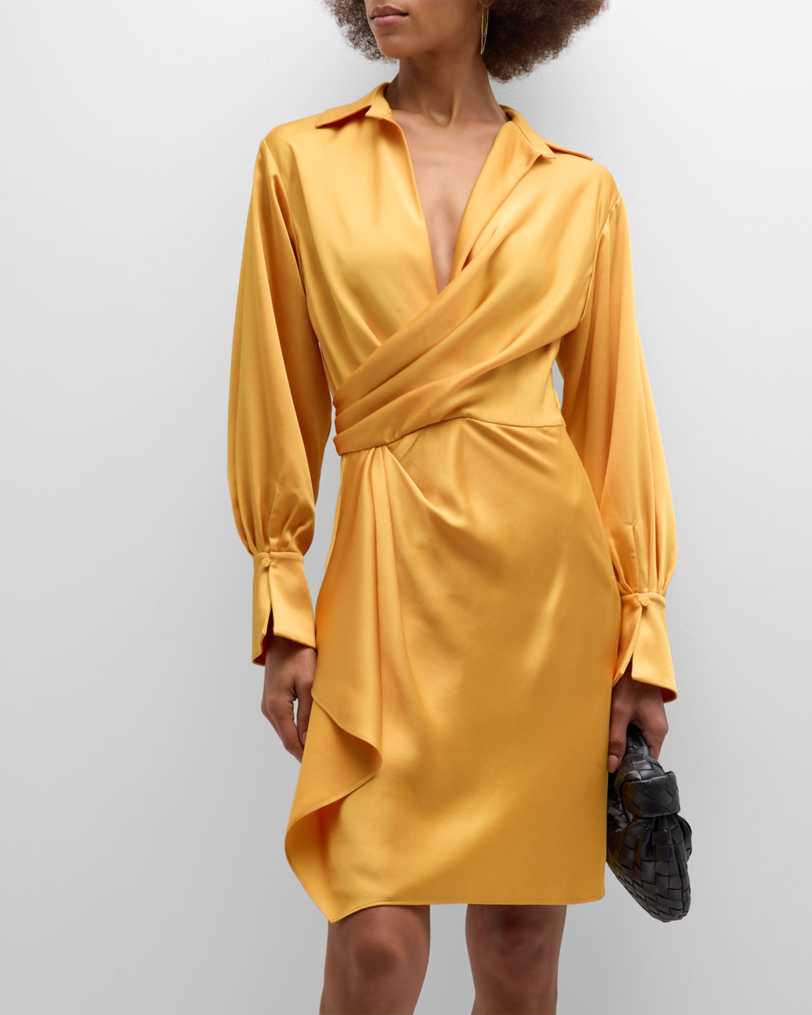 SIMKHAI Talit Draped-Front Satin Mini Dress | Neiman Marcus