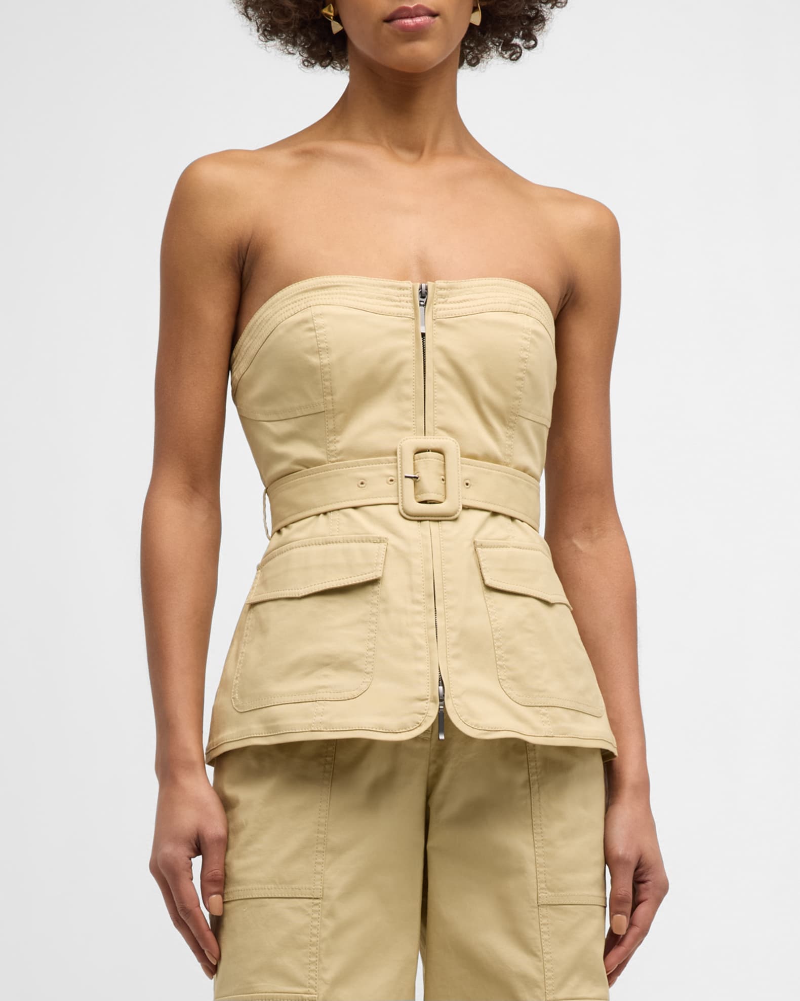 SIMKHAI Elettra Twill Belted Utility Bustier Neiman Marcus