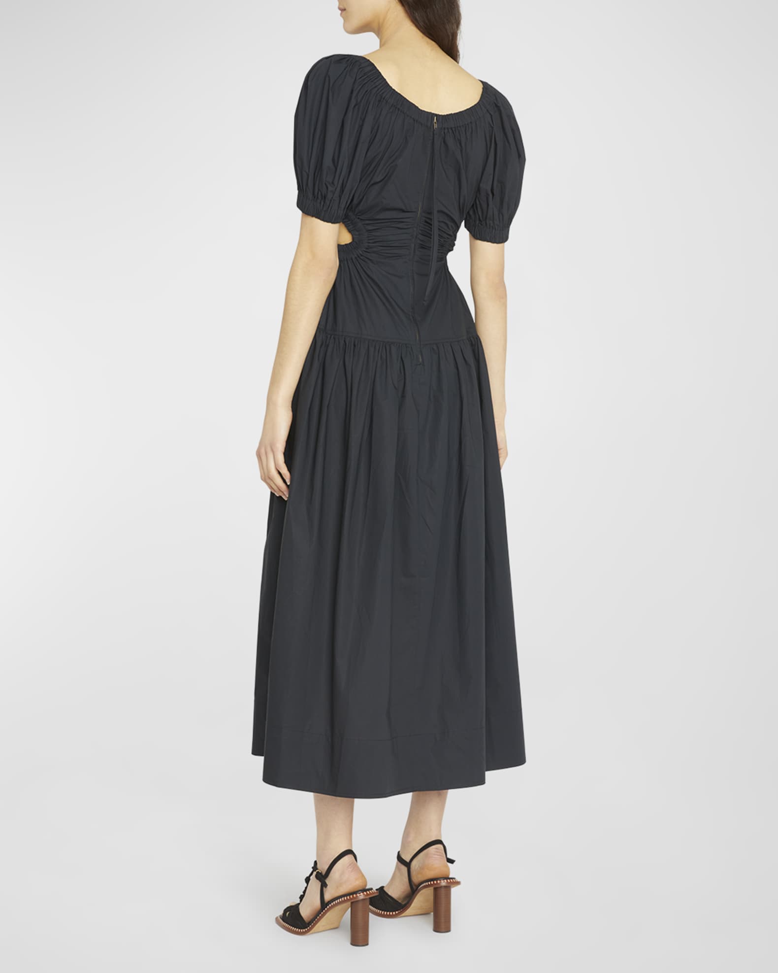 Ulla Johnson Golda Puff-Sleeve Cotton Poplin Midi Dress | Neiman Marcus