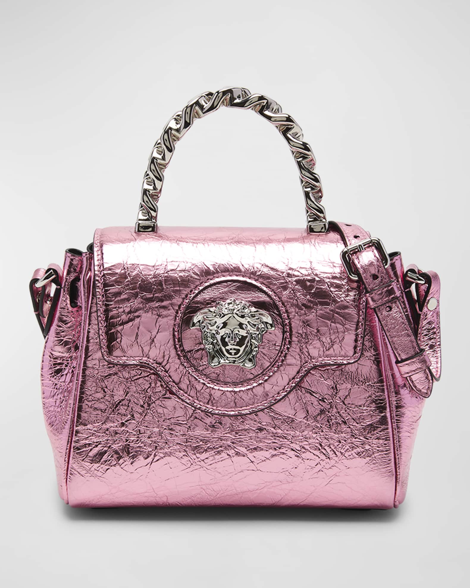La Medusa Mini Leather Tote Bag in Silver - Versace