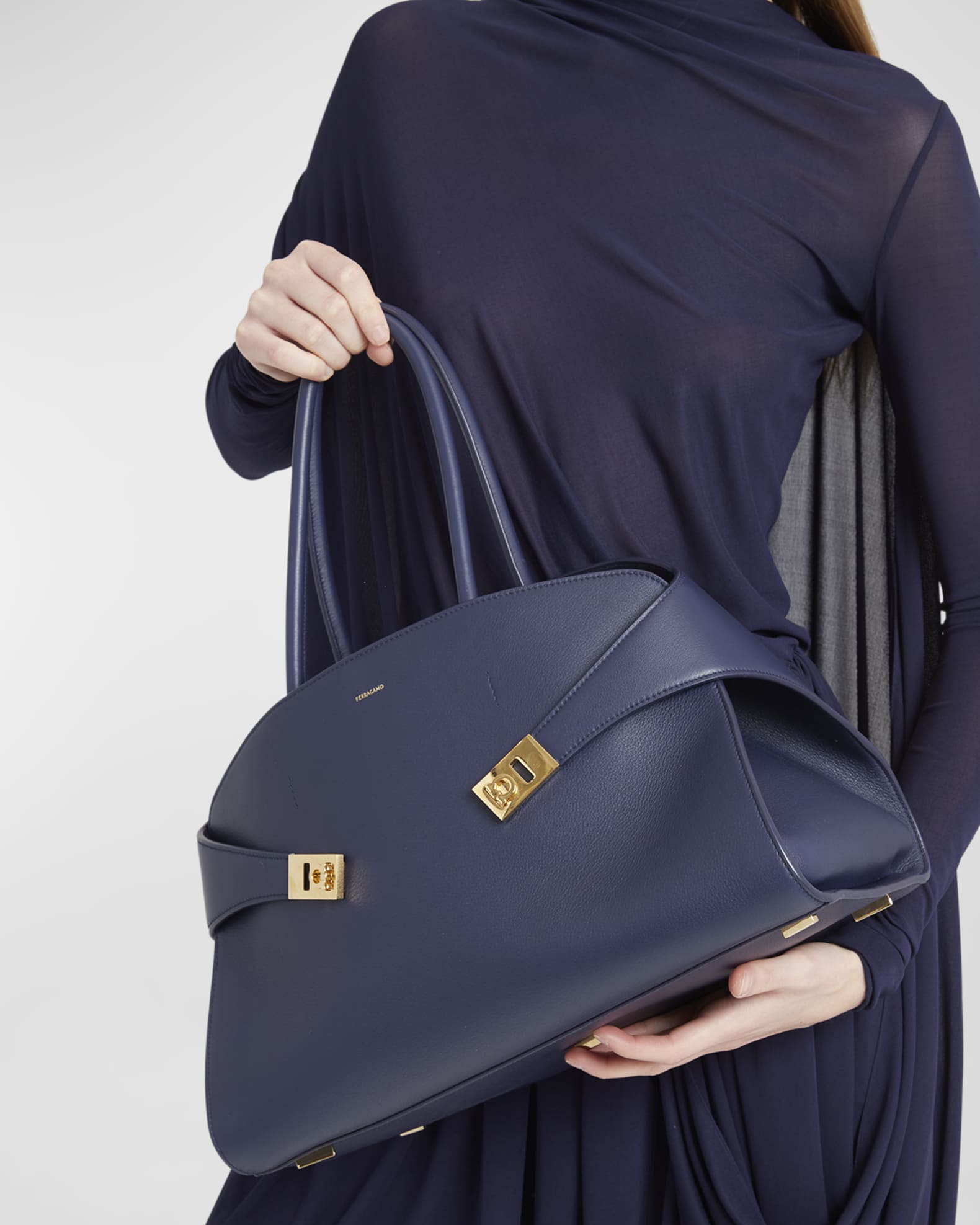 Ferragamo Hug Gancini Leather TopHandle Bag Neiman Marcus