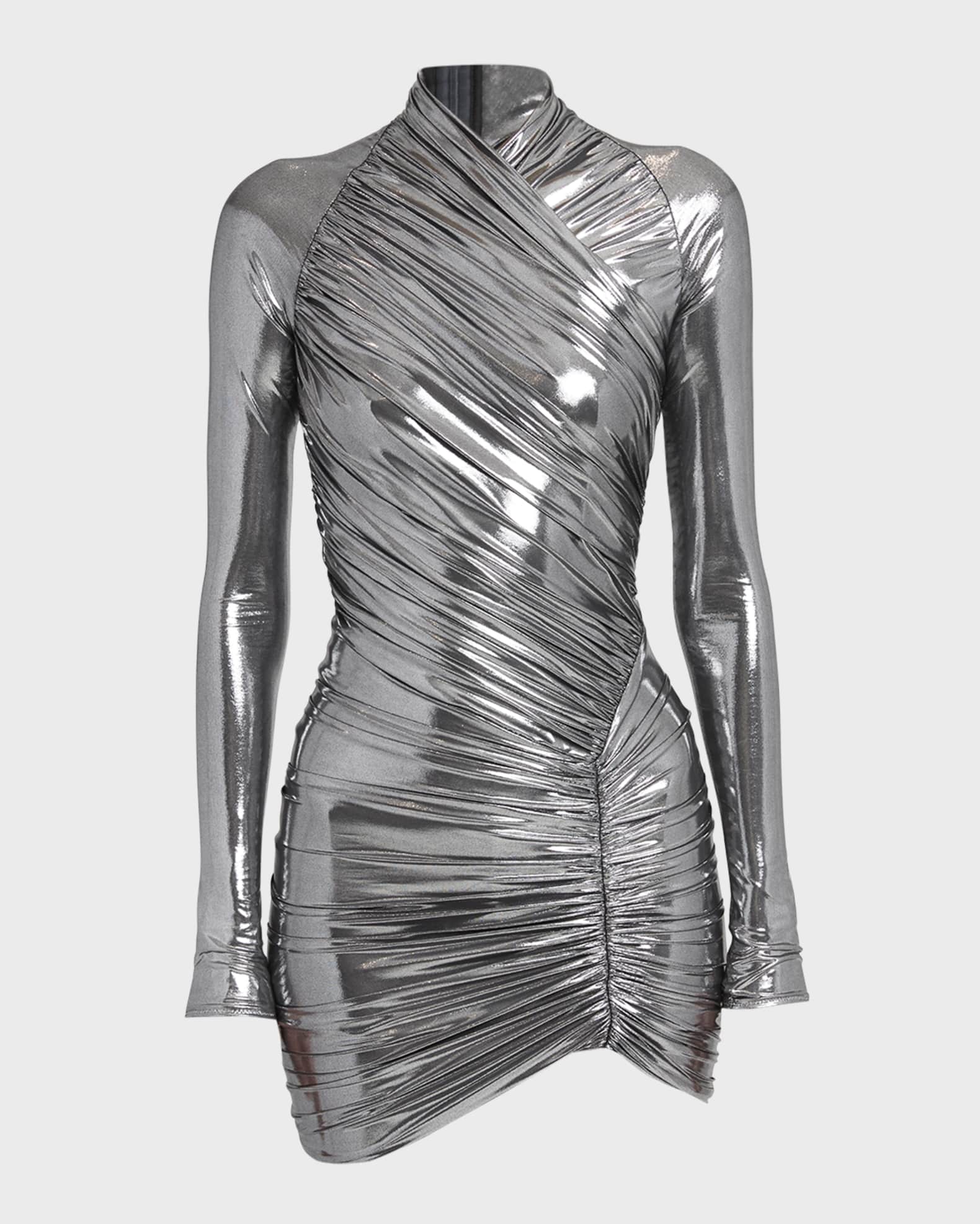Ferragamo Metallic Ruched Mini Dress | Neiman Marcus