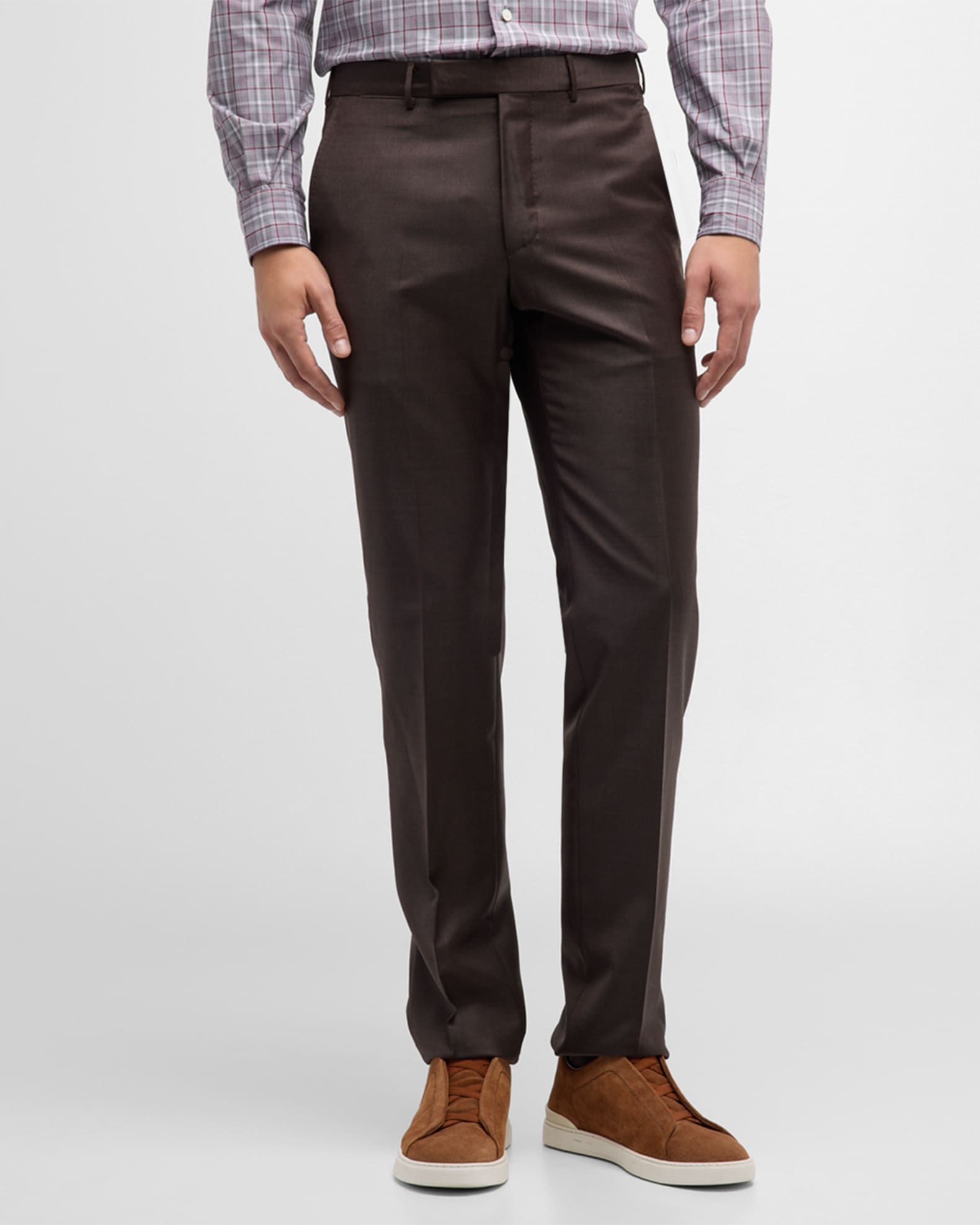 ZEGNA Men's FlatFront Wool Pants Neiman Marcus