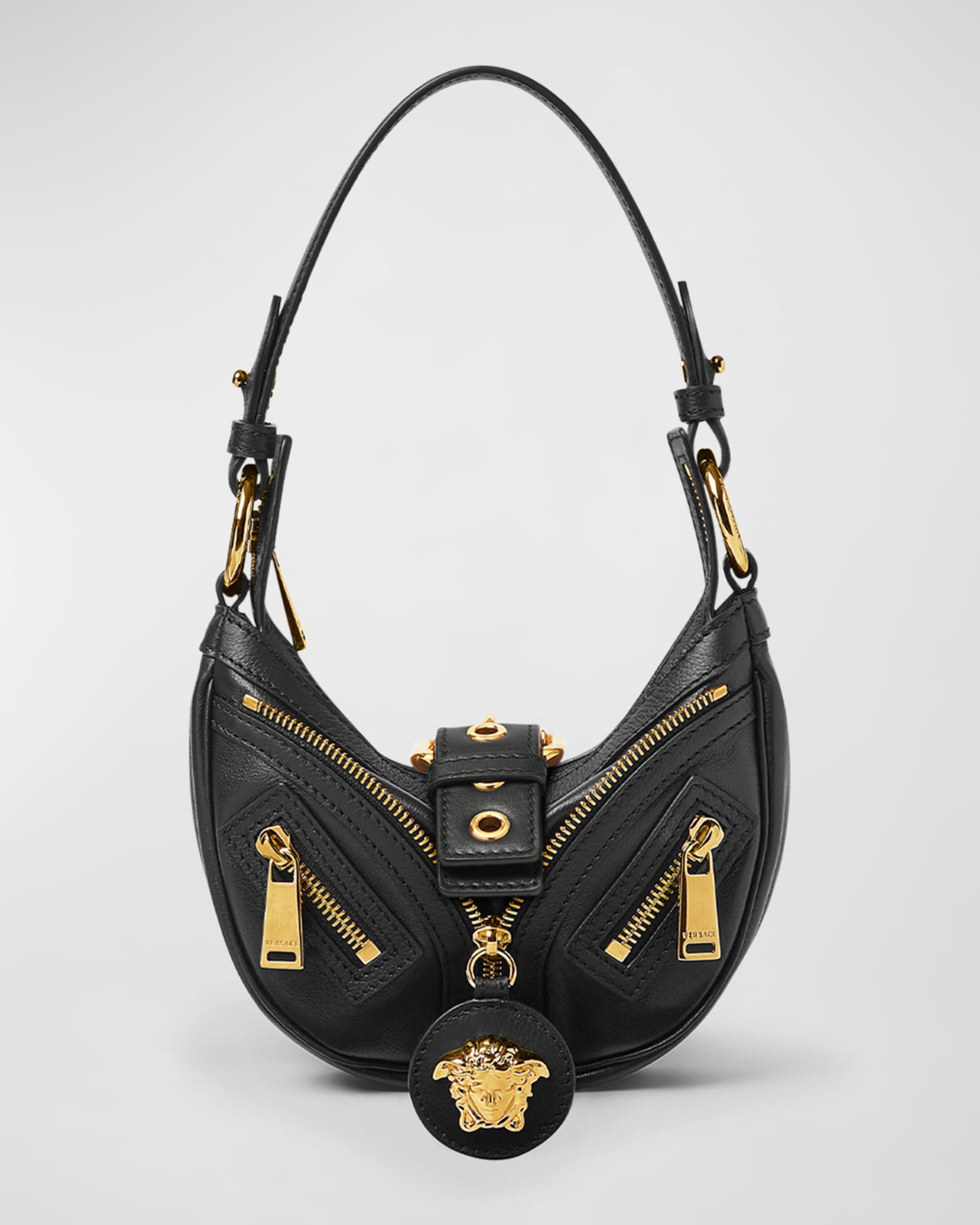 La Medusa Small Leather Shoulder Bag in Black - Versace