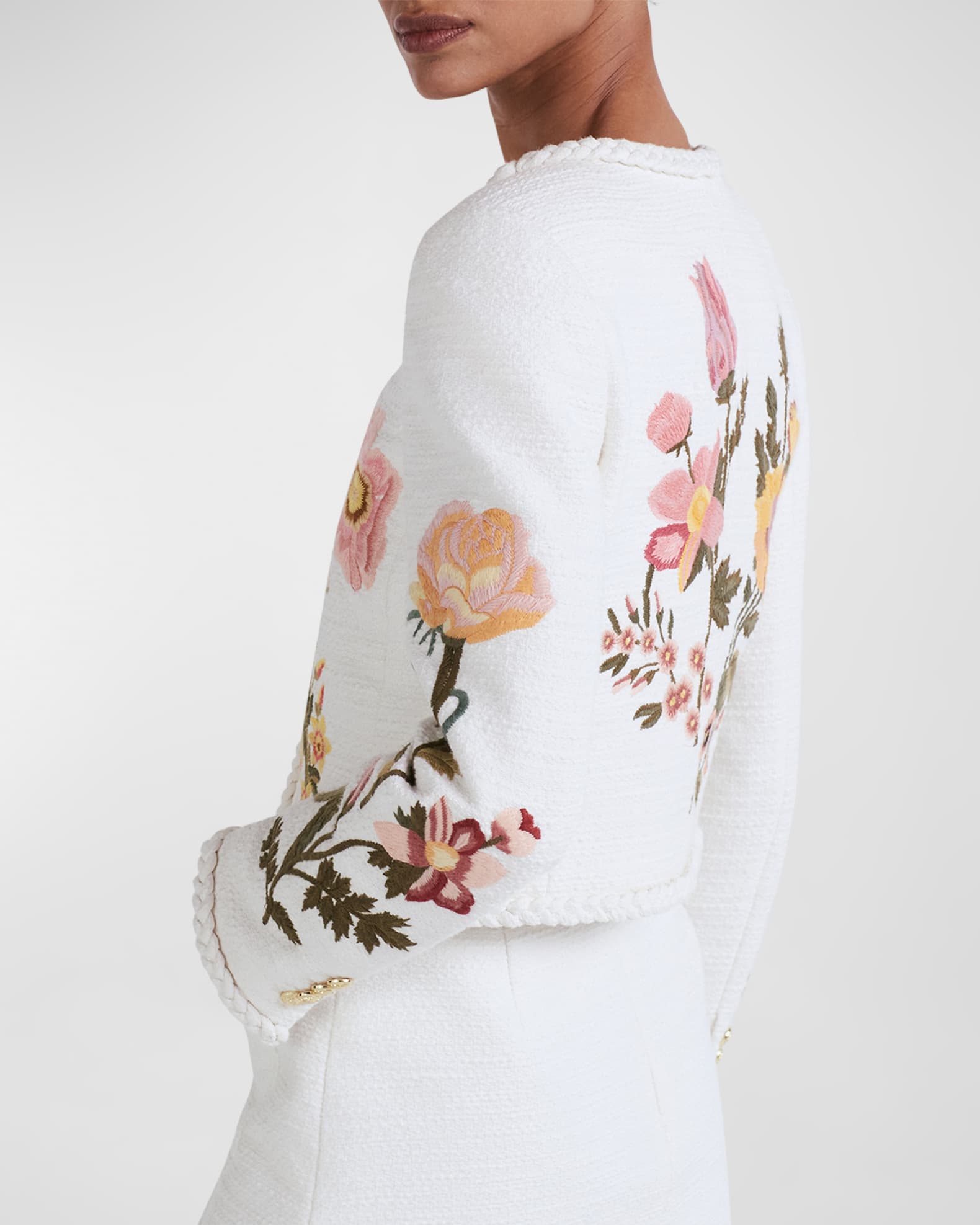 DEREK LAM 10 CROSBY Womens White Embroidered Pleated Peplum-hem Printed Cuffed Sleeve Tie Neck Top