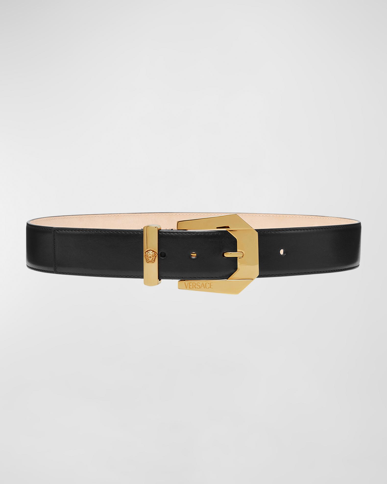 Versace Logo Gold Leather Belt Versace Medusa 95 Skinny Leather Belt | Neiman Marcus main image 2
