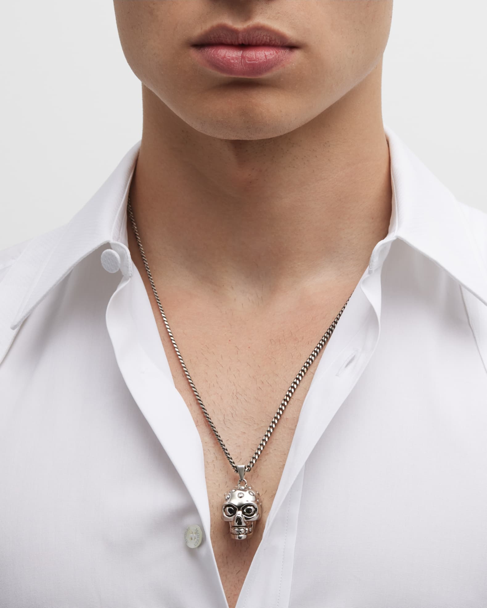Alexander McQueen Men s Crystal Skull Pendant Chain Necklace Neiman Marcus