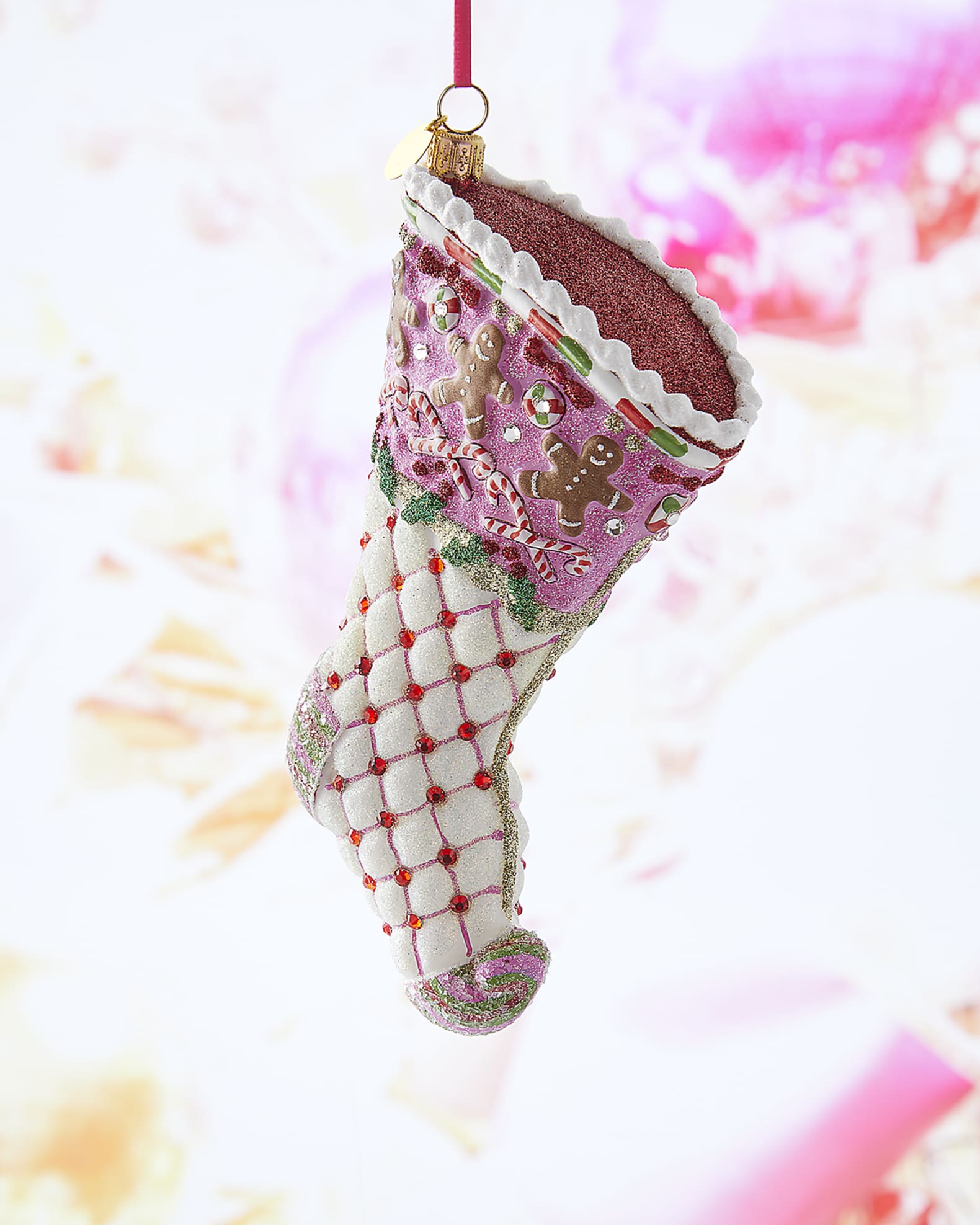 White Candy Stocking Christmas Ornament 0