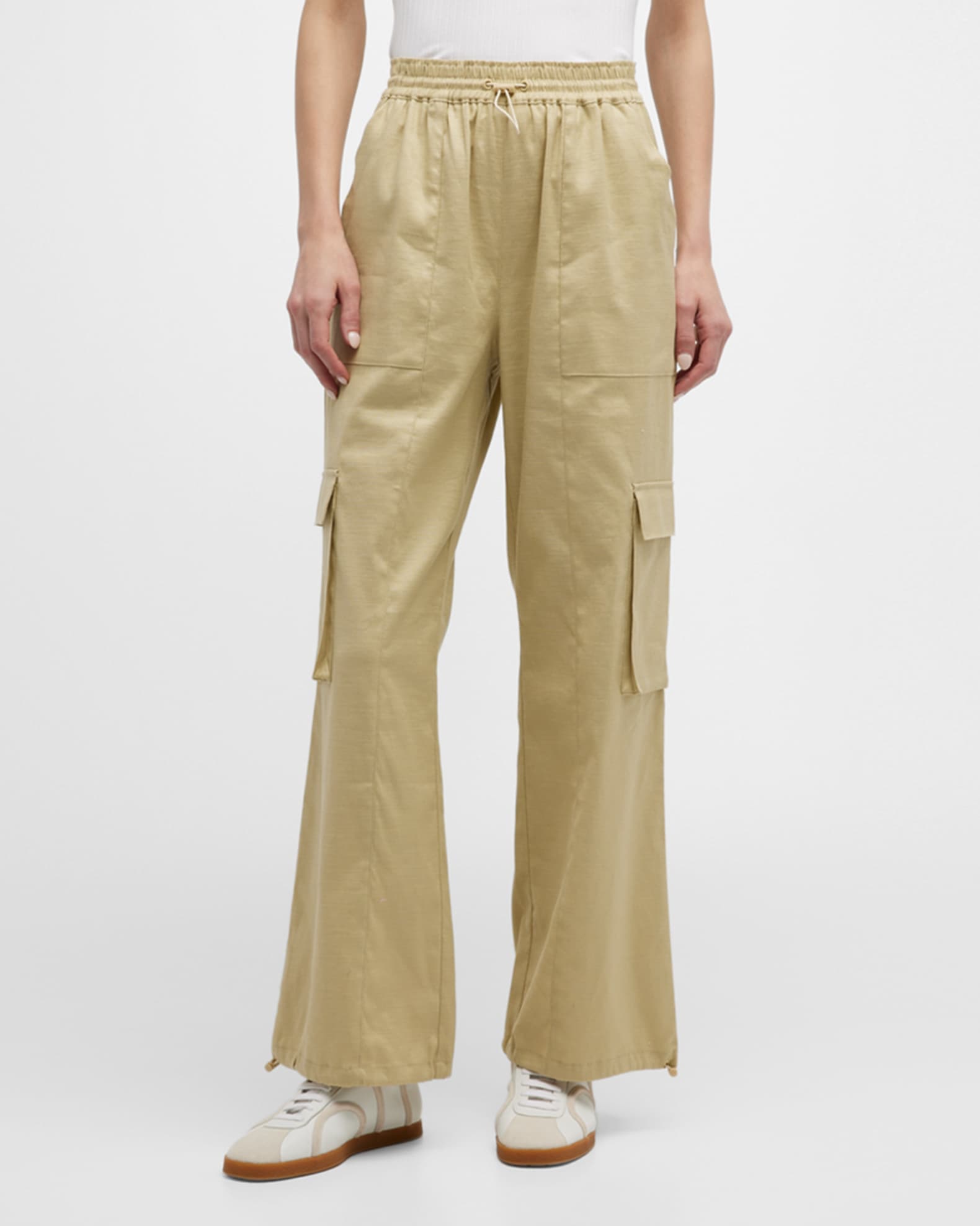 Linen-blend wide-leg cargo pants