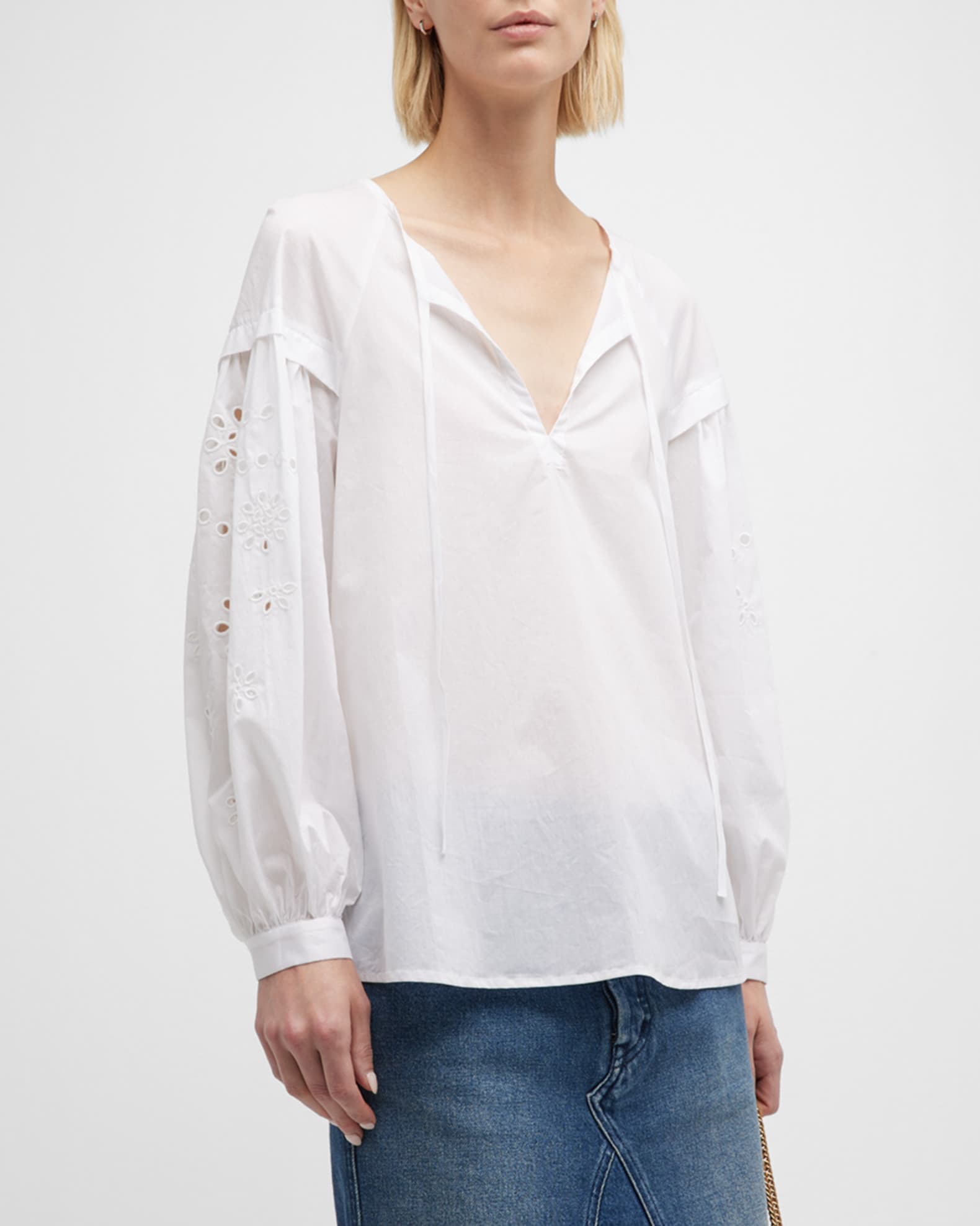 Rails Dari Embroidered-Sleeve Blouse | Neiman Marcus