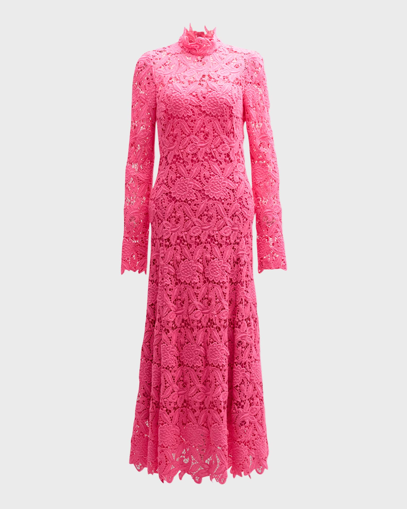 Maison Common Mock-Neck Long-Sleeve Lace Midi Dress With Slip | Neiman ...