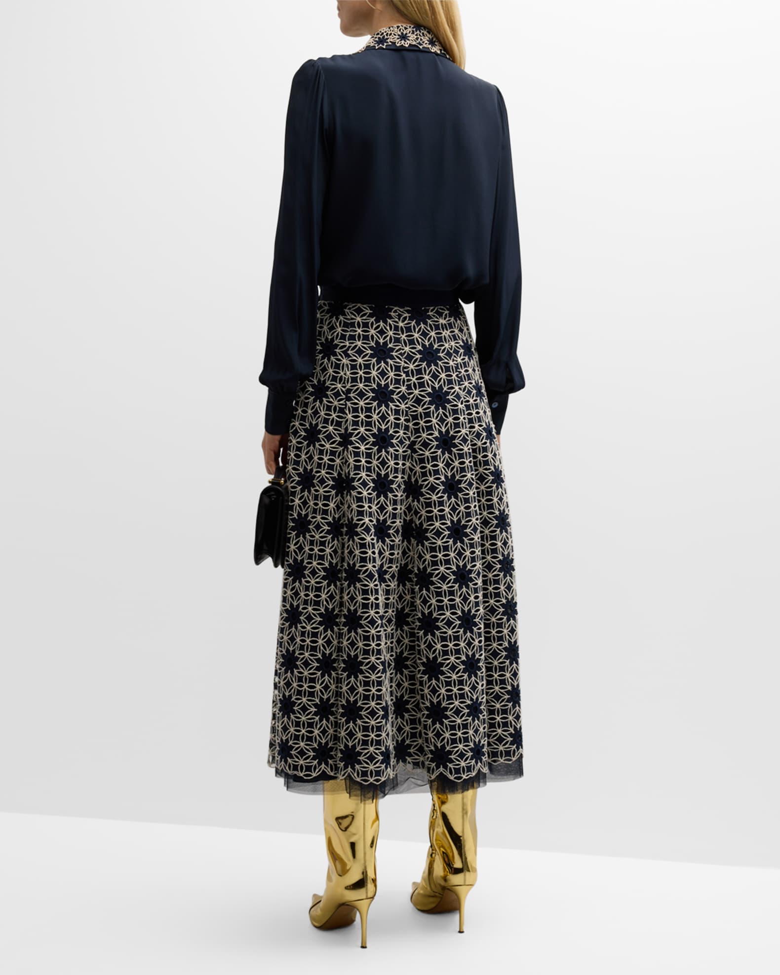 Maison Common Lace Embroidered Overlay Tulle Midi Skirt | Neiman Marcus