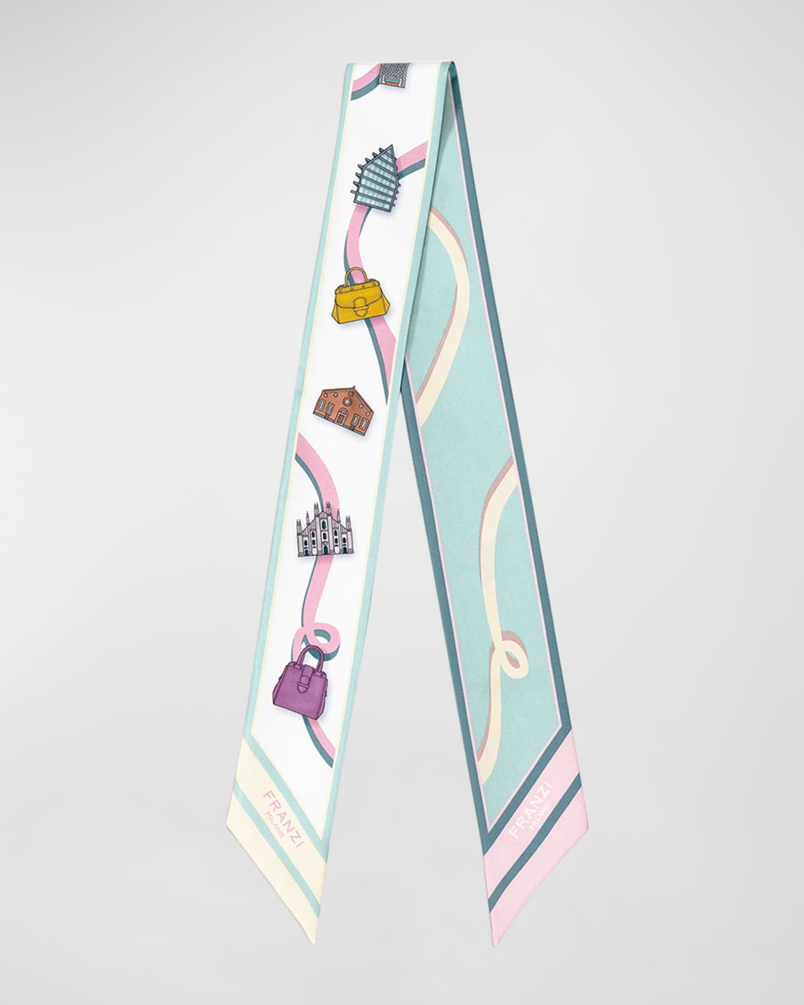 ★DAKS★ Pink Chain Print Bandeau Scarf Printed Twill Silk Bandeau Scarf | Neiman Marcus