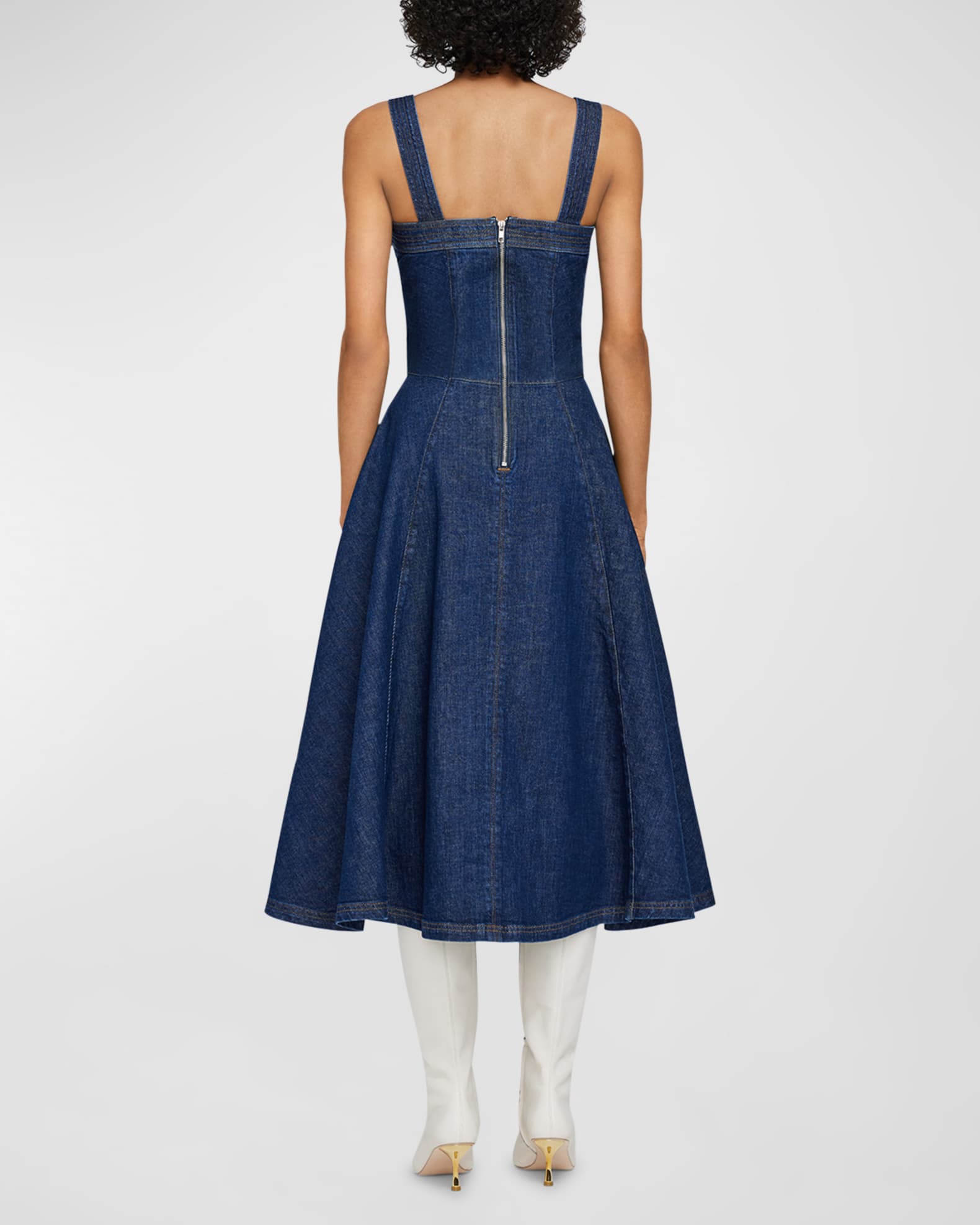 SIMKHAI Cici Bustier Fit&Flare Denim Midi Dress Neiman Marcus