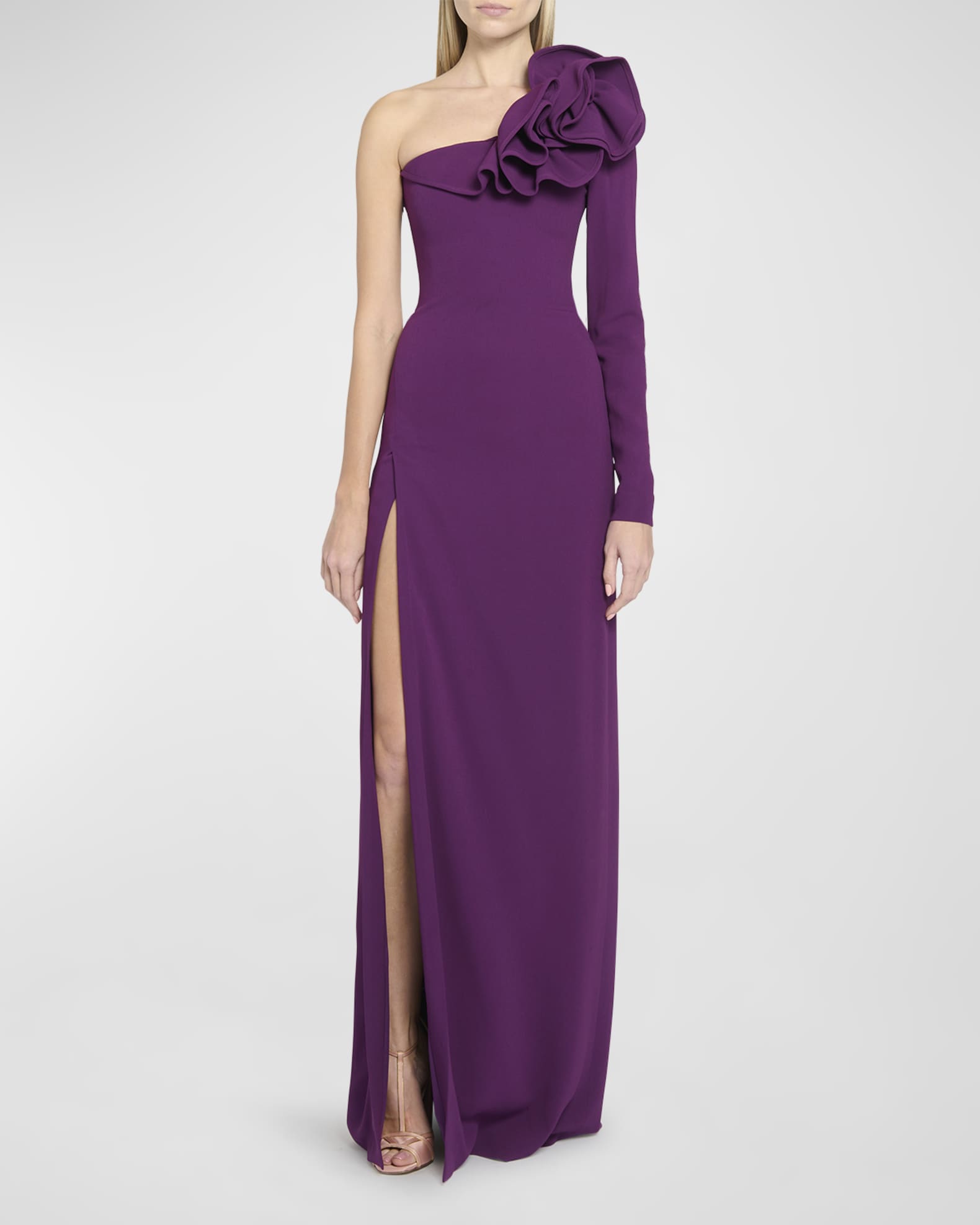 Elie Saab Rosette One-Shoulder Cady Gown | Neiman Marcus
