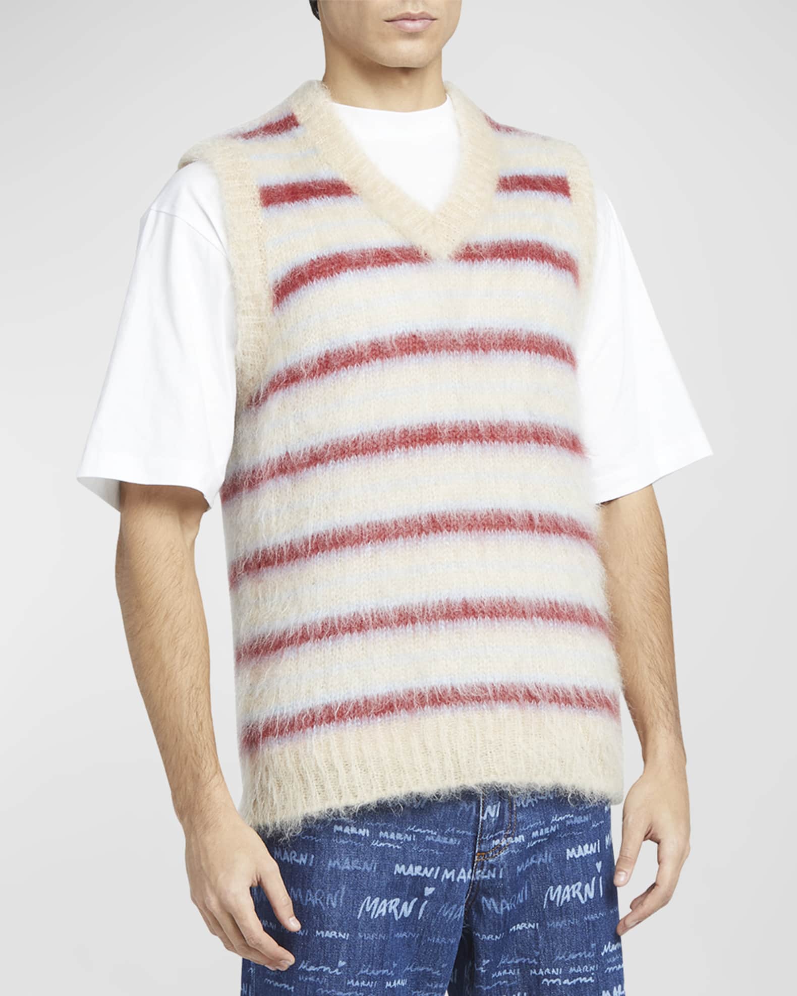 Marni Men's Shaggy Block Stripe Sweater Vest | Neiman Marcus