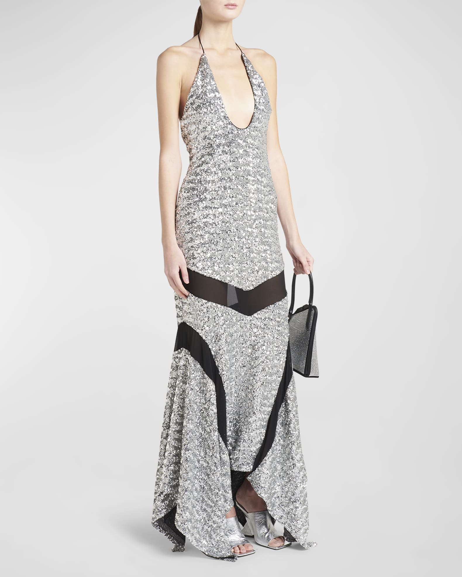 The Attico Saskia Sequin Plunging Halter Gown | Neiman Marcus