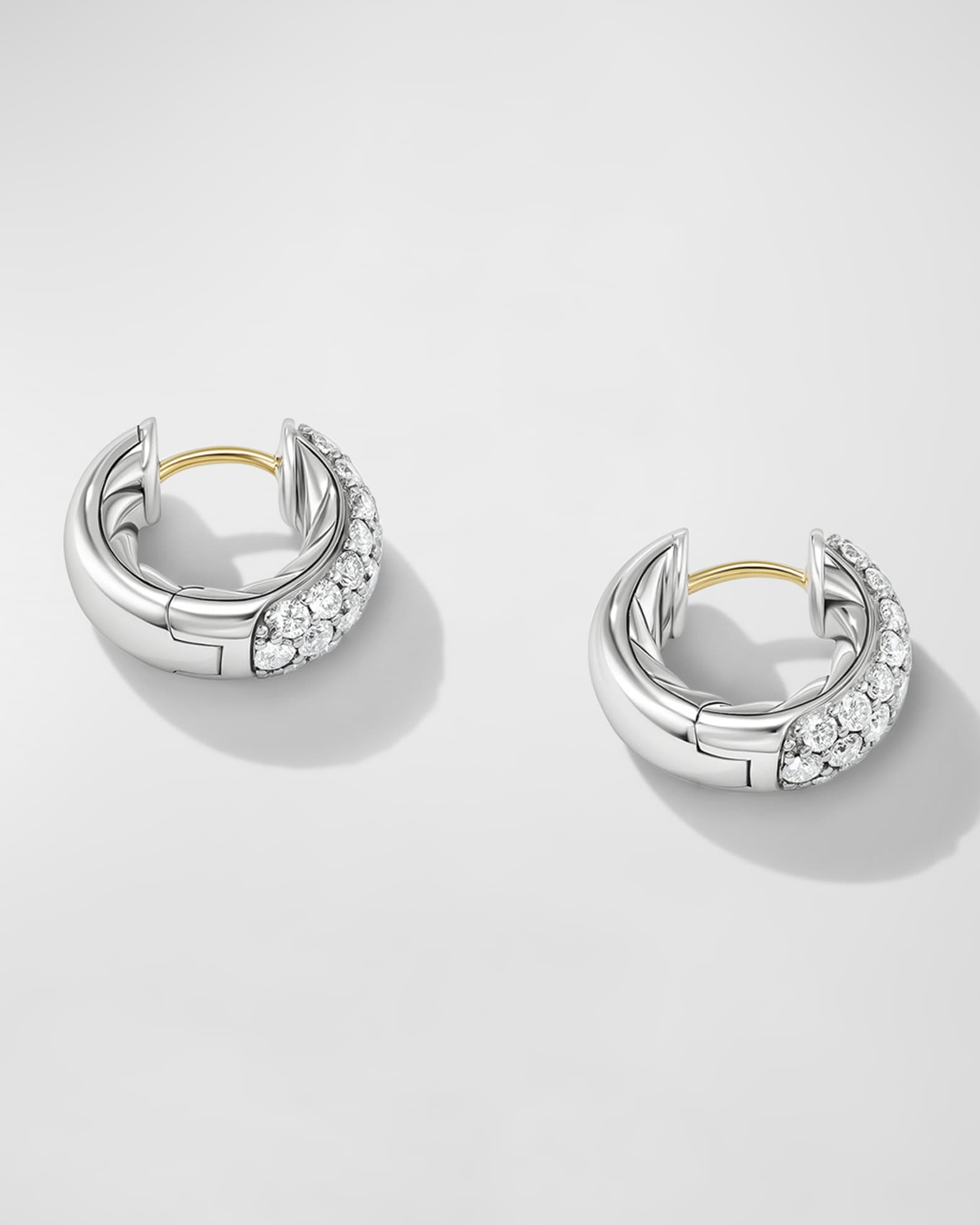 Sculpted Cable Huggie Hoop Earrings with Diamonds in Silver, 4.8mm, 0.5"L 1