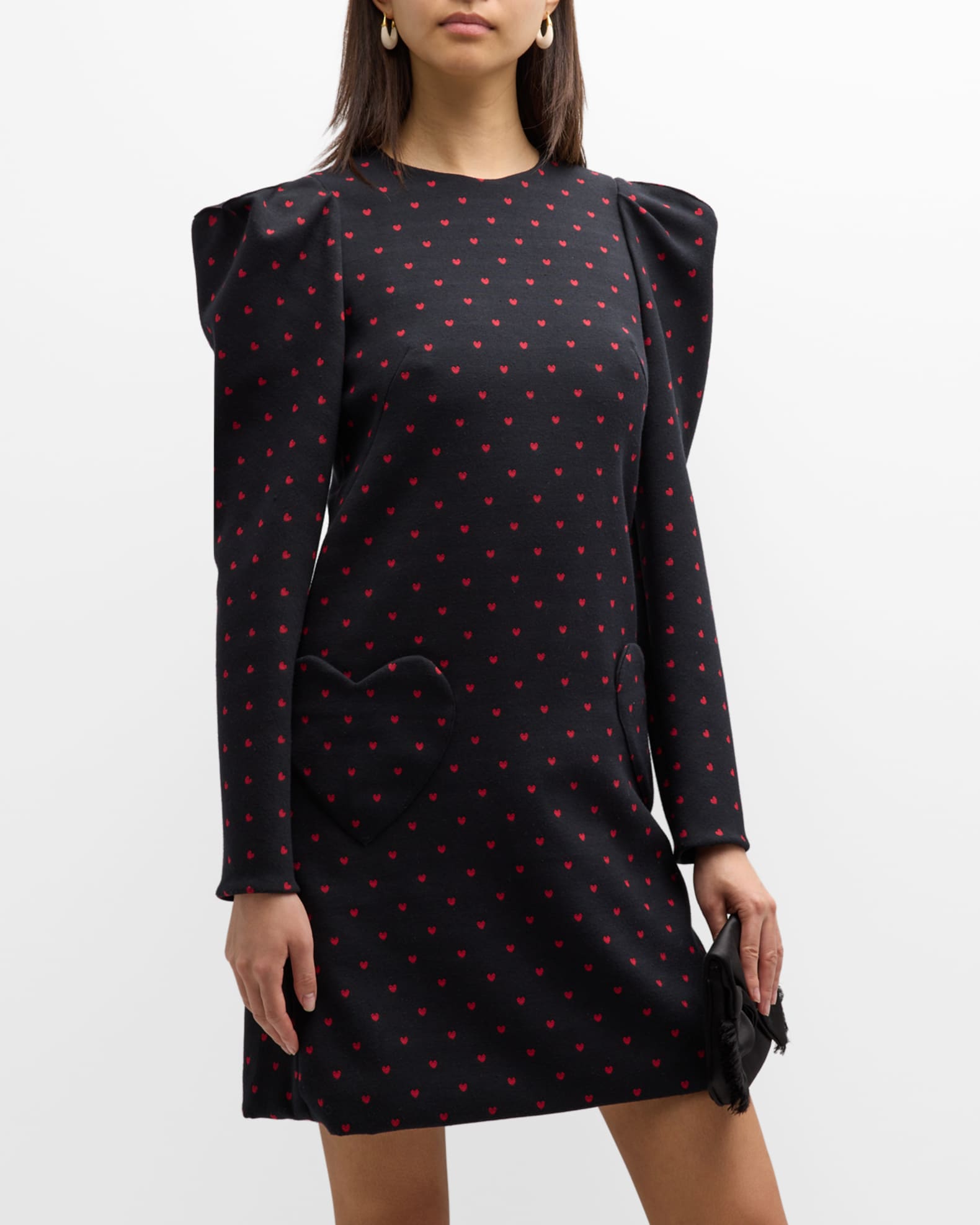 Lela Rose Heart Embroidered Puff-Sleeve Mini Dress | Neiman Marcus