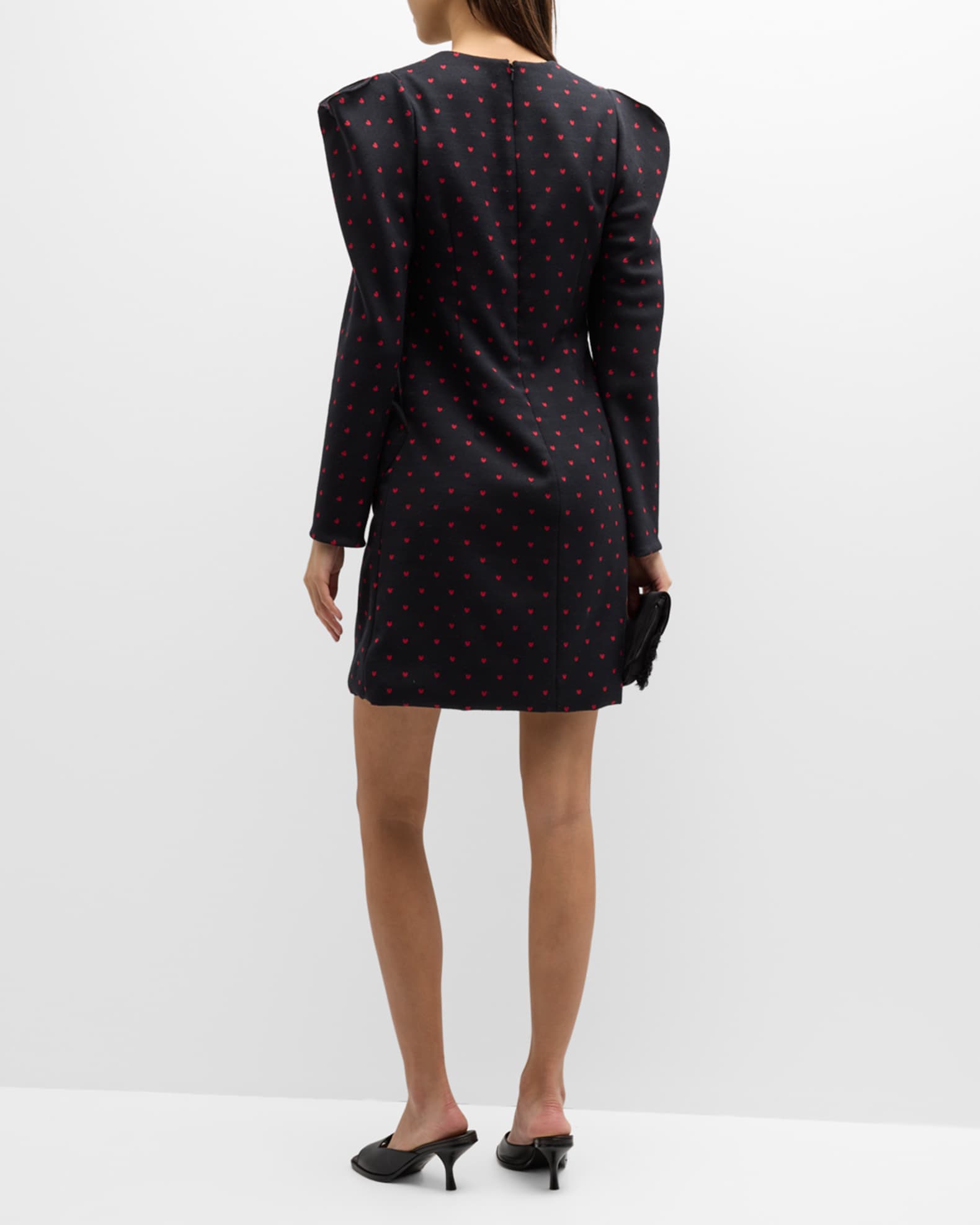 Lela Rose Heart Embroidered Puff-Sleeve Mini Dress | Neiman Marcus