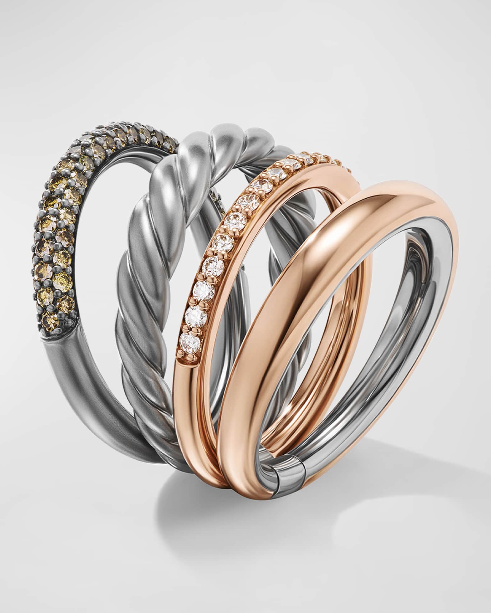 David Yurman DY Mercer Ring with Diamonds in Silver and 18K Rose Gold ...