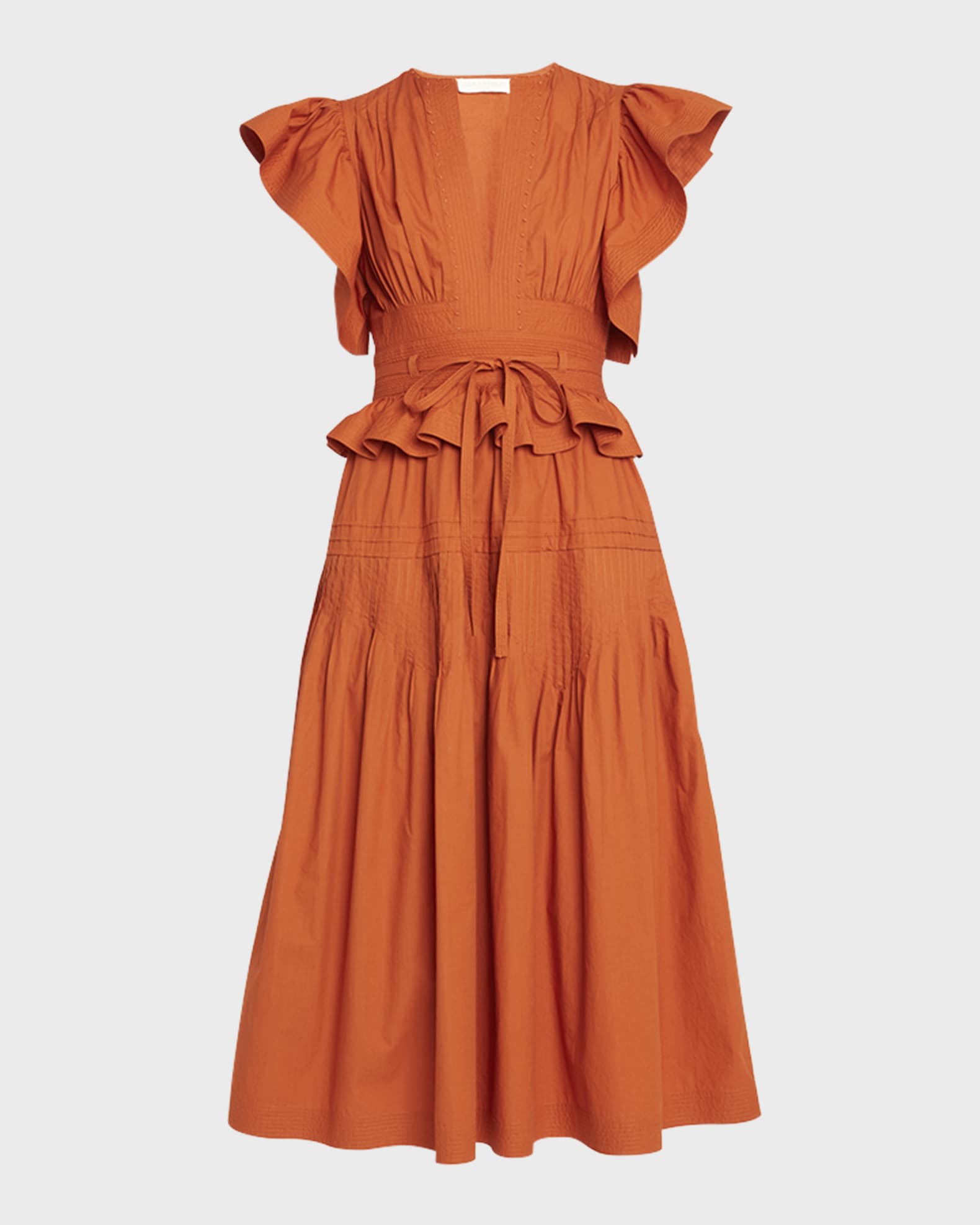 Ulla Johnson Florence Embroidered Cotton Peplum Midi Dress | Neiman Marcus