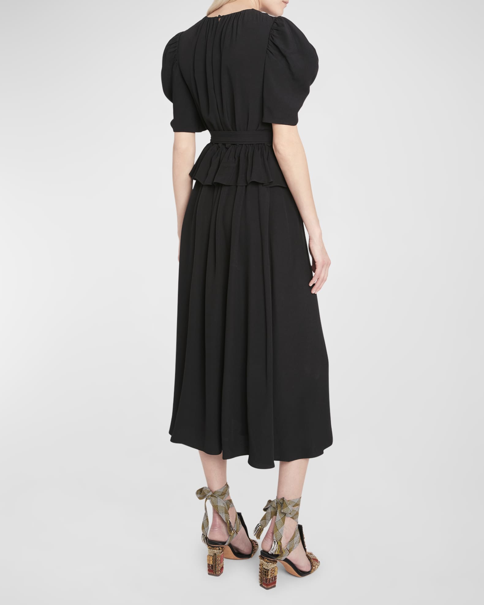 Ulla Johnson Marion Puff-Sleeve Belted Midi Dress | Neiman Marcus