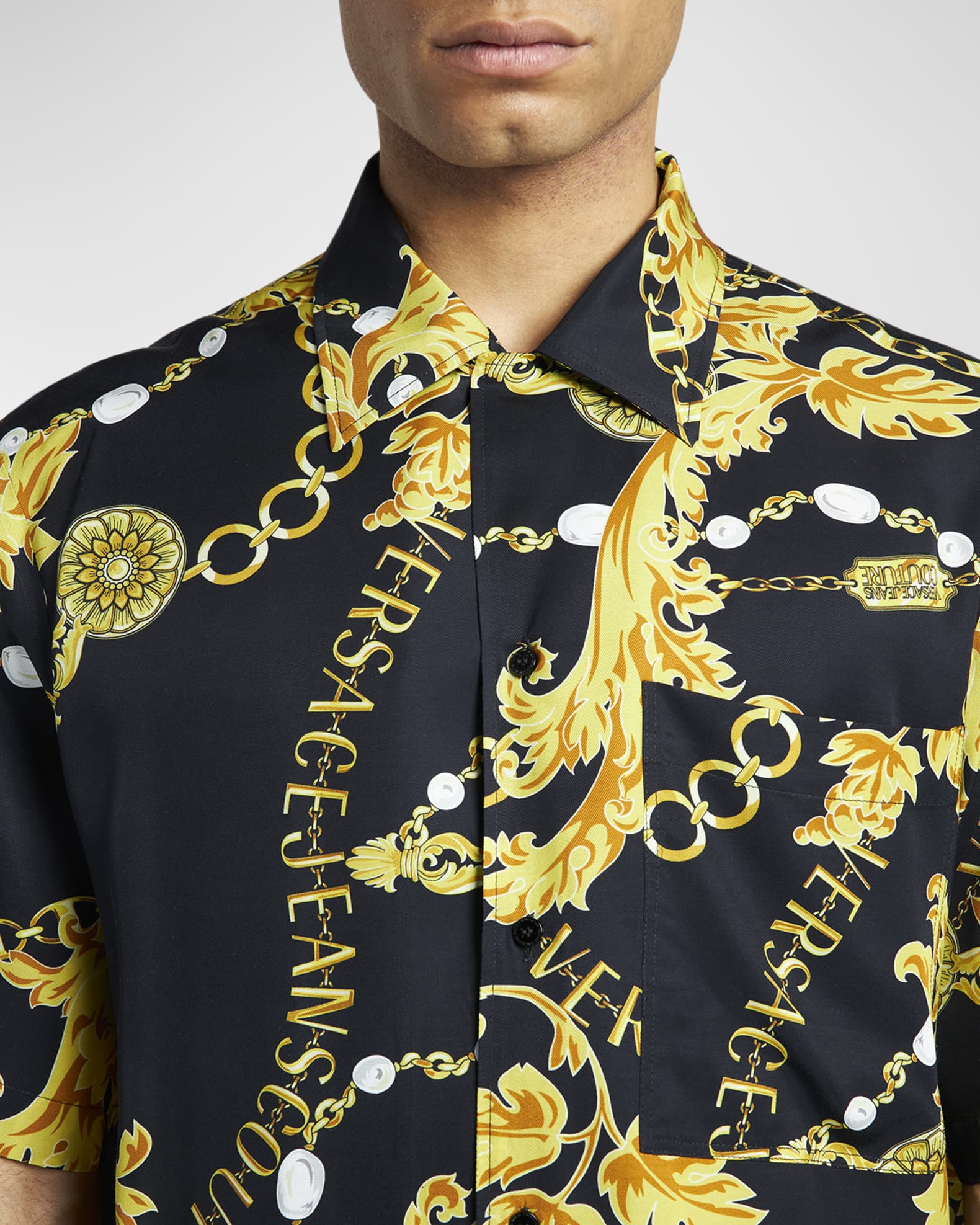 Versace Jeans Couture Men's Chain Logo Camp Shirt | Neiman Marcus
