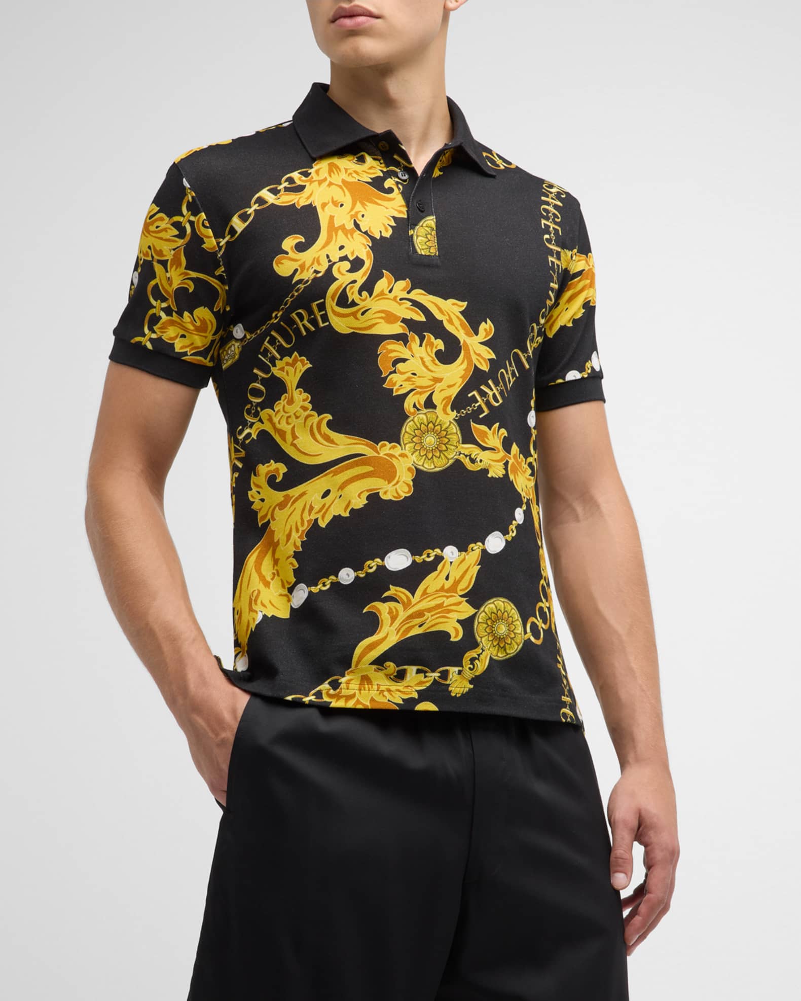 Valentino Men's Cotton Piqué Polo Shirt with Vlogo Signature Patch