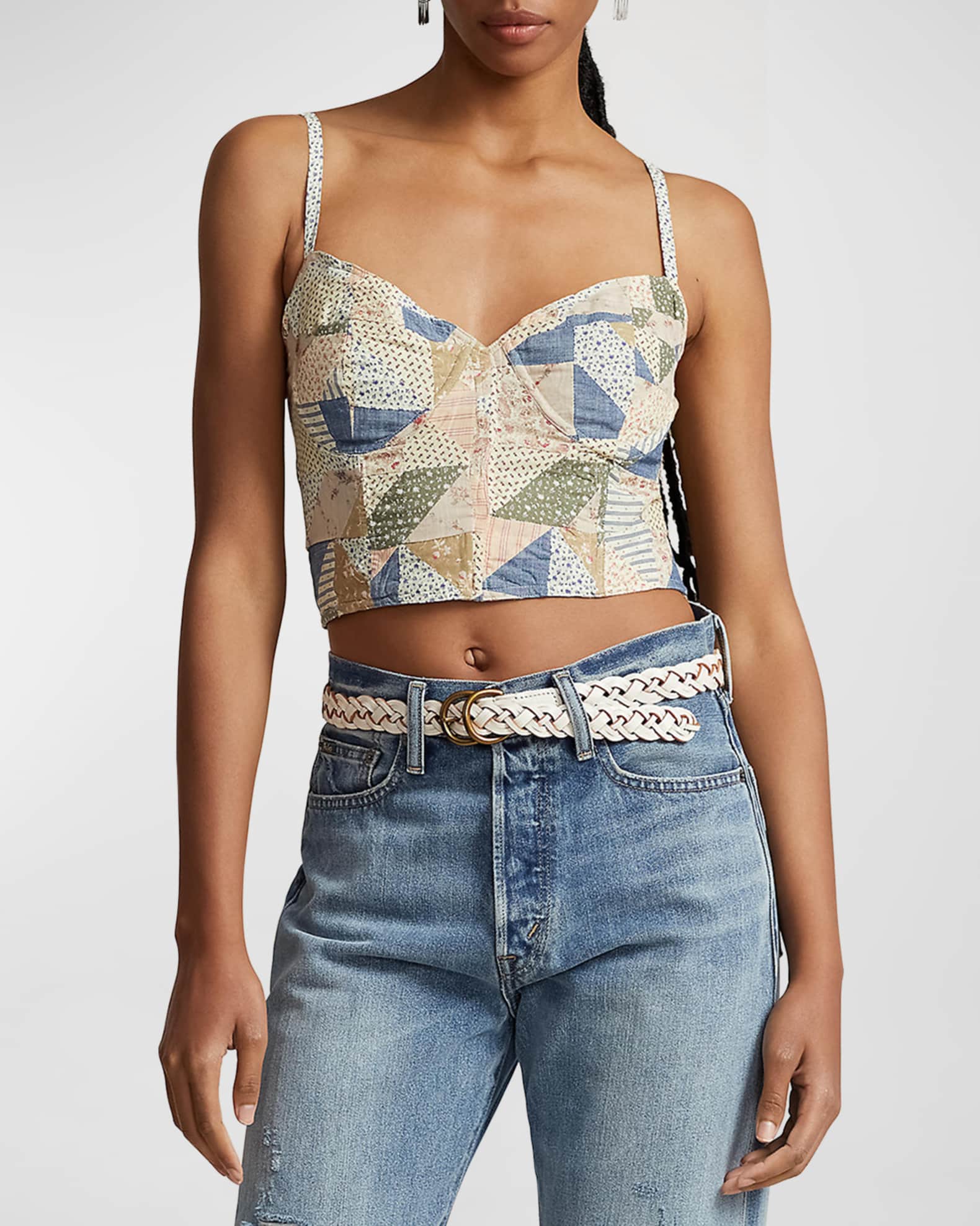 Polo Ralph Lauren Patchwork-Motif Cotton Bustier | Neiman Marcus