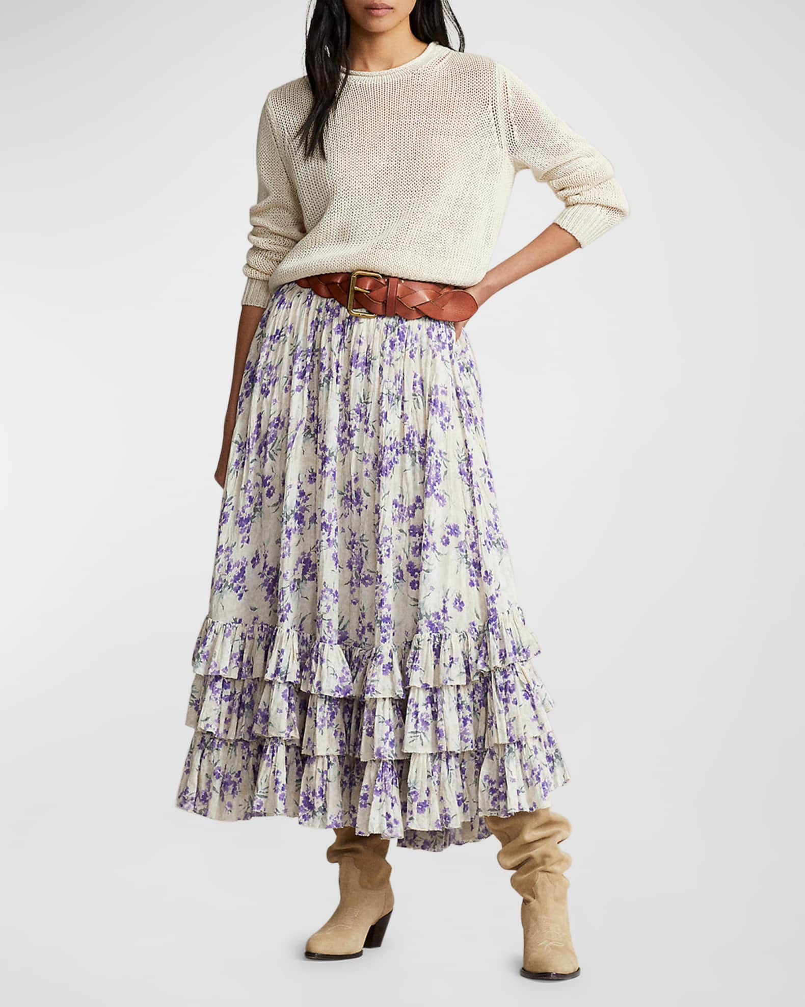 Polo Ralph Lauren Ruffled Crinkled Cotton Gauze Maxi Skirt Neiman Marcus