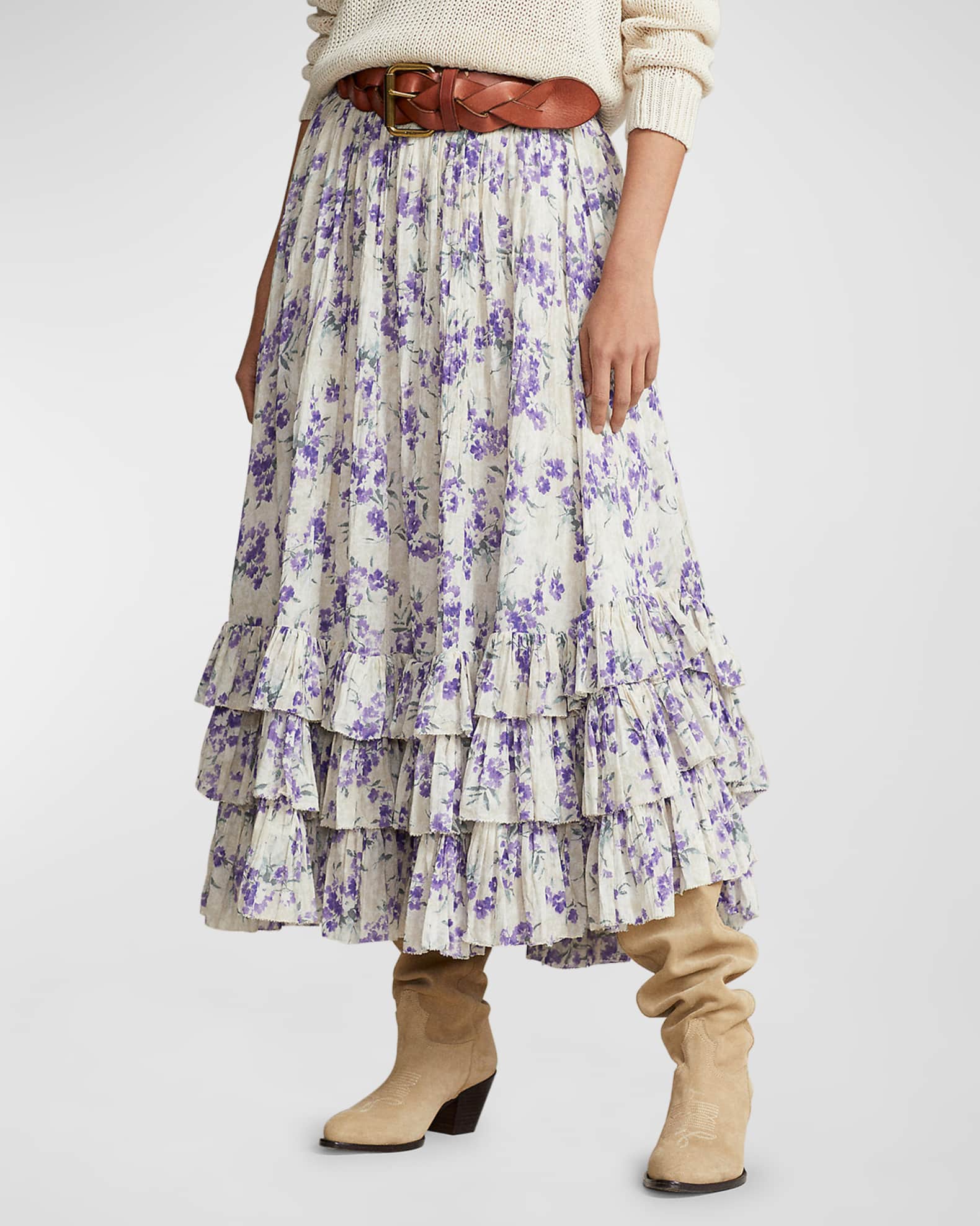 Polo Ralph Lauren Ruffled Crinkled Cotton Gauze Maxi Skirt | Neiman Marcus