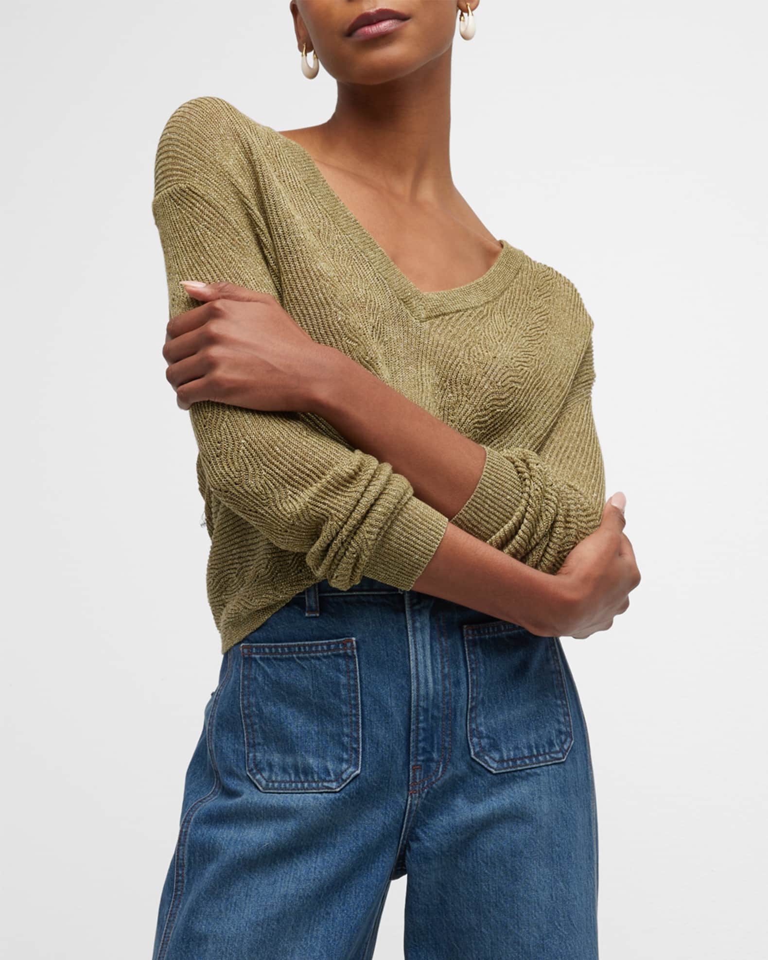 Veronica Beard Jeans Soren Pointelle Front Twist Sweater Neiman