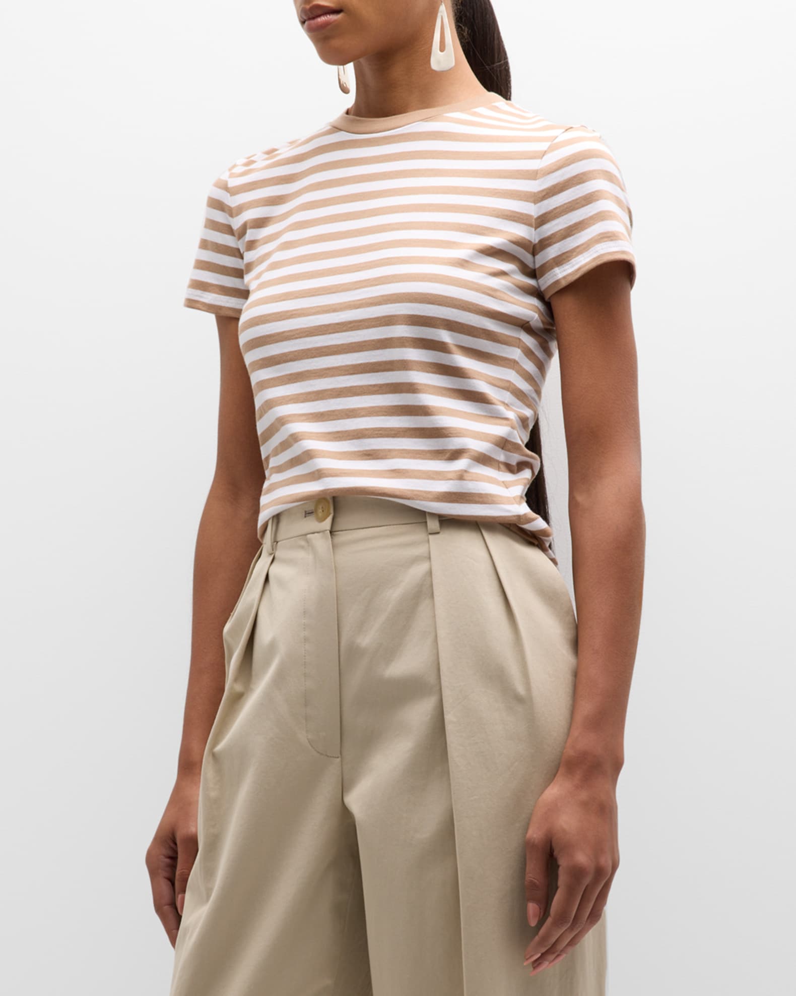 Louis Vuitton Lana Wool Creme Brown Womens Striped Short Blouse Top T-Shirt  XS-S