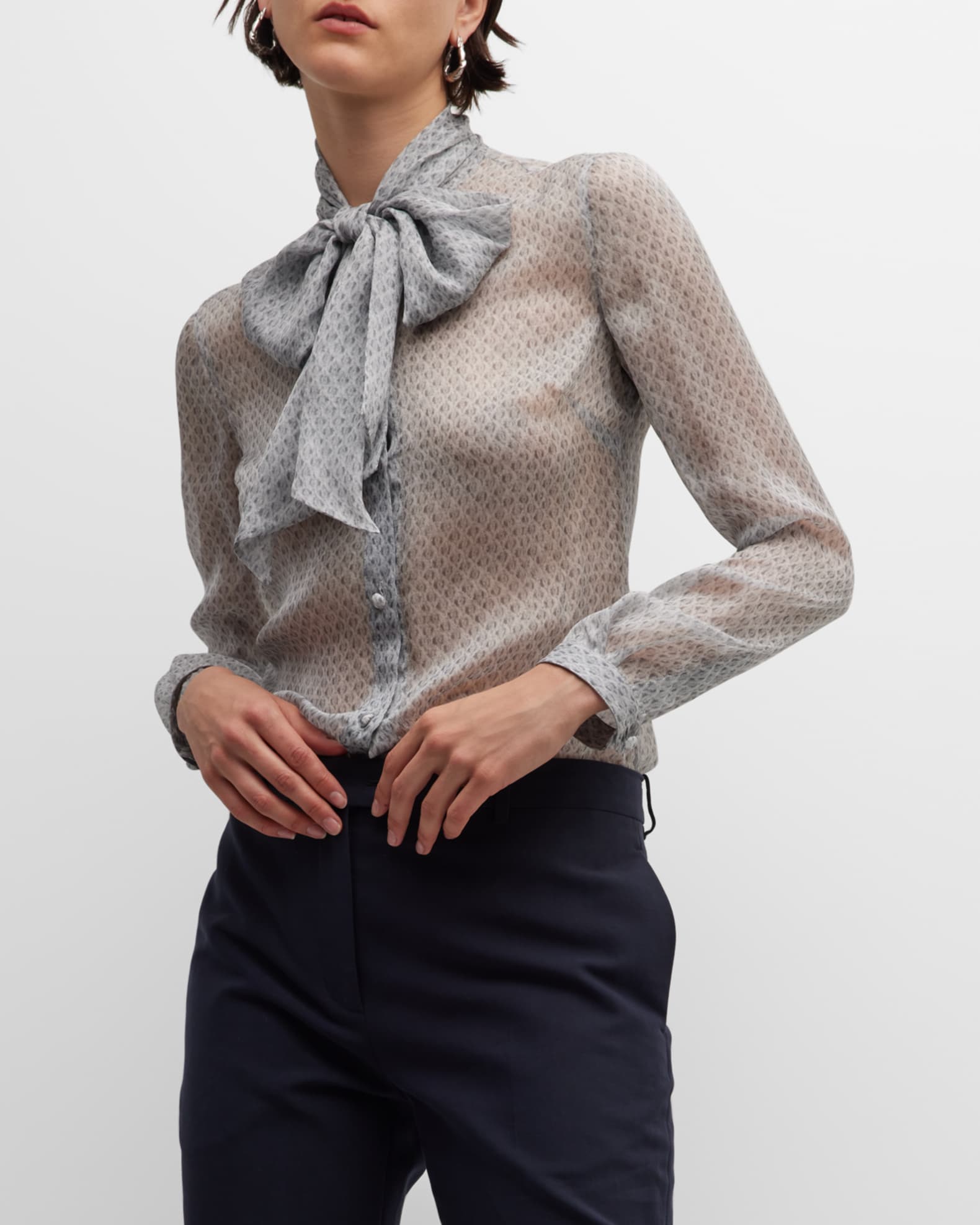 Blusa Negra Mujer Blusa Emporio Armani De Chiffon De Seda Con