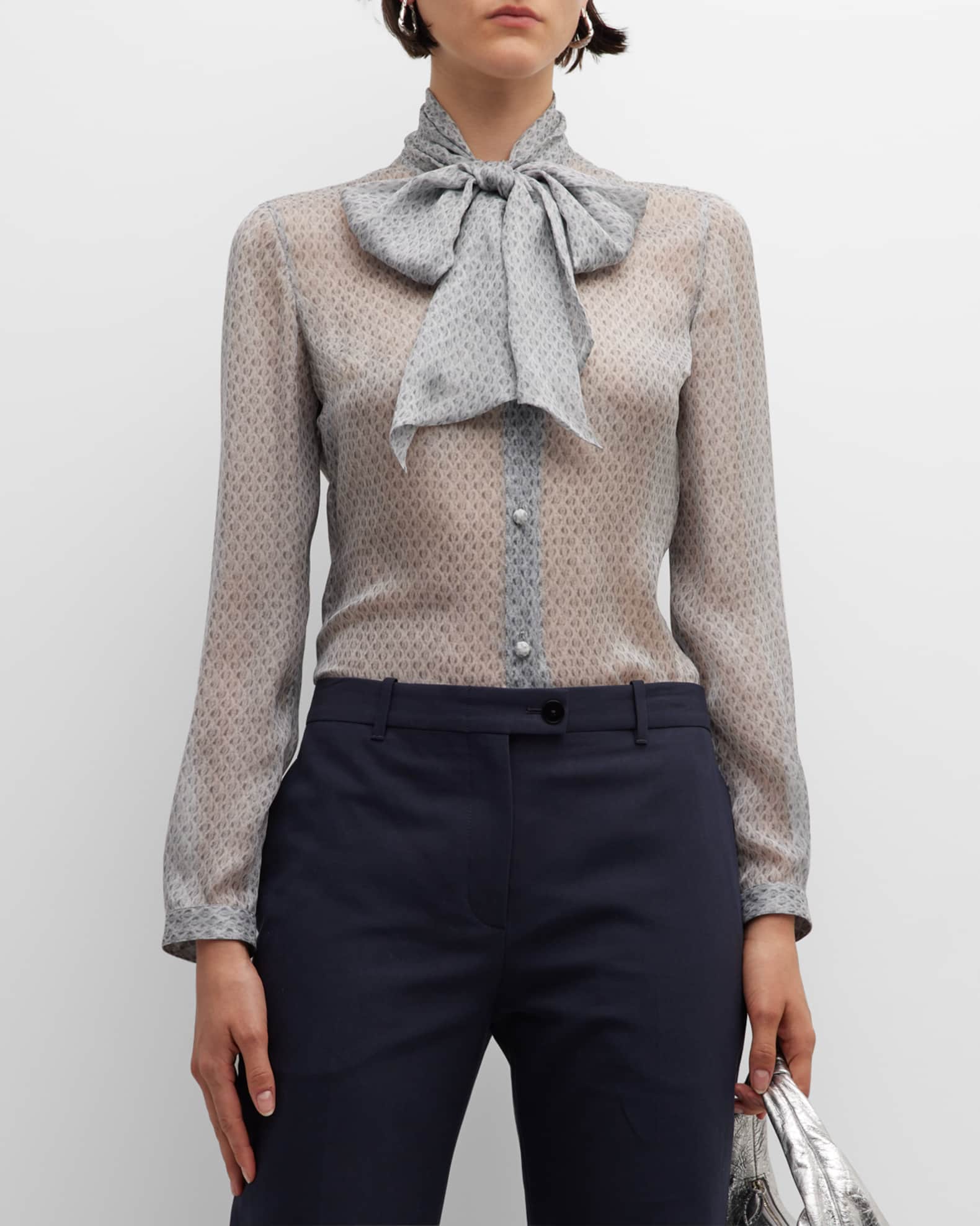 Emporio Armani Snake Print Tie Neck Silk Chiffon Blouse Neiman