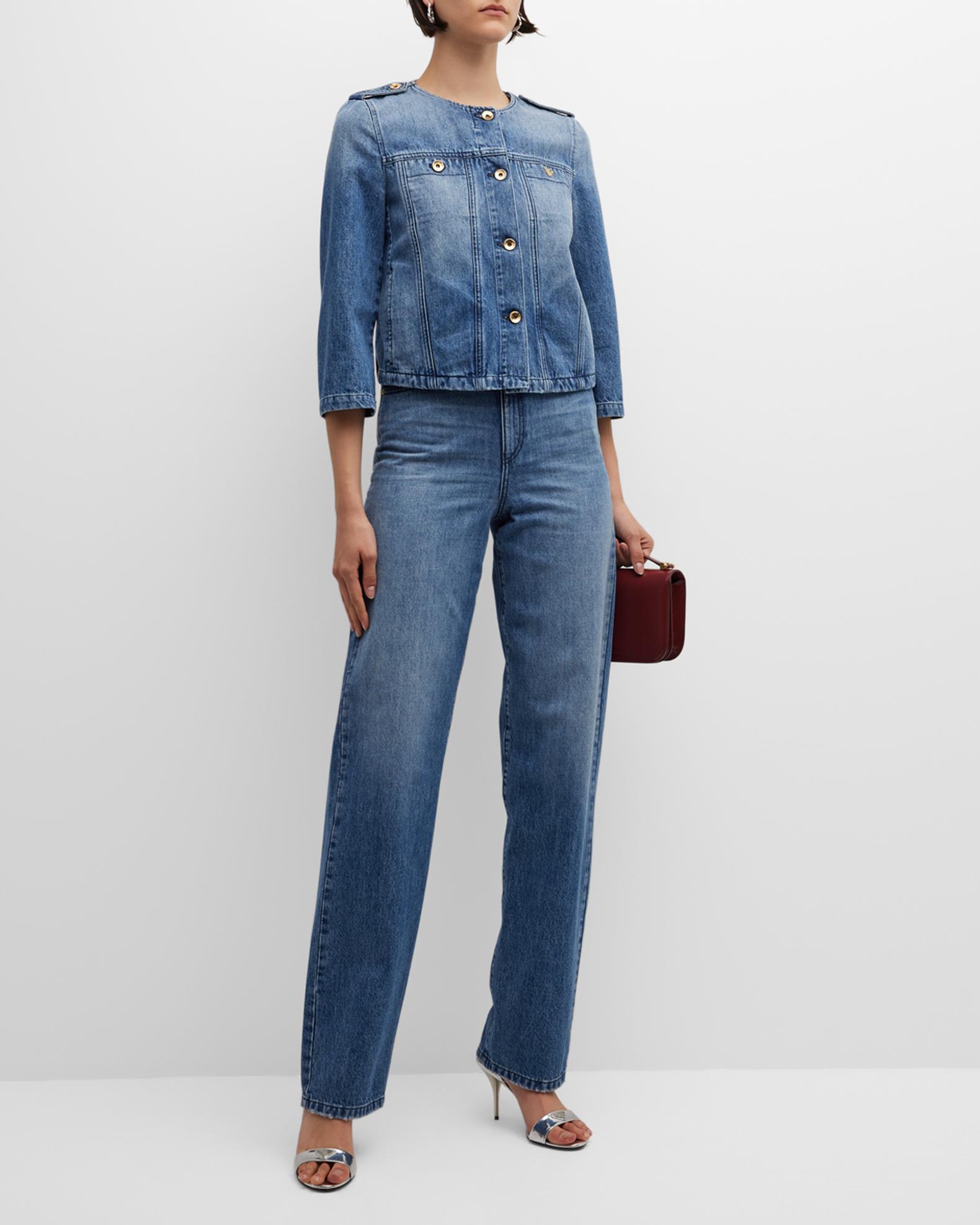 Women's Cropped Denim Jacket - 100% Cotton Oversized Jean Jacket With Pockets