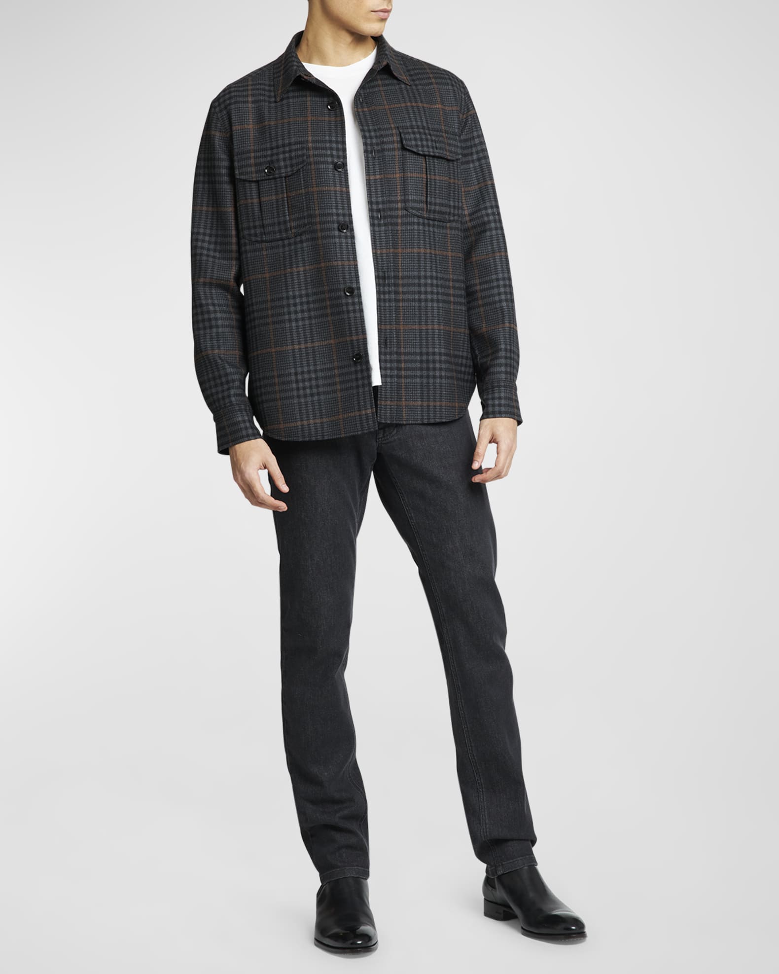 Brioni Men's Wool Plaid Overshirt Neiman Marcus
