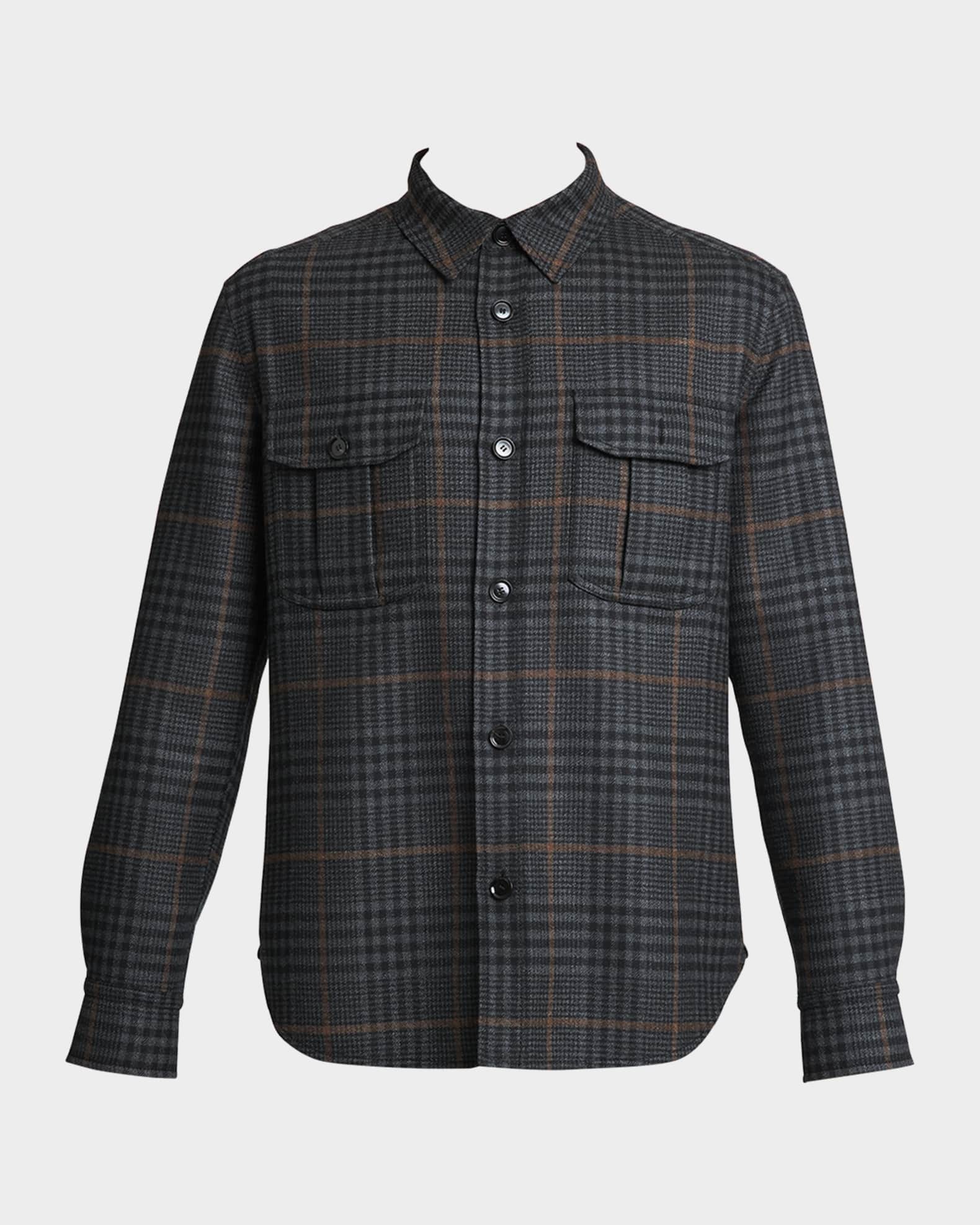 Brioni Men's Wool Plaid Overshirt Neiman Marcus