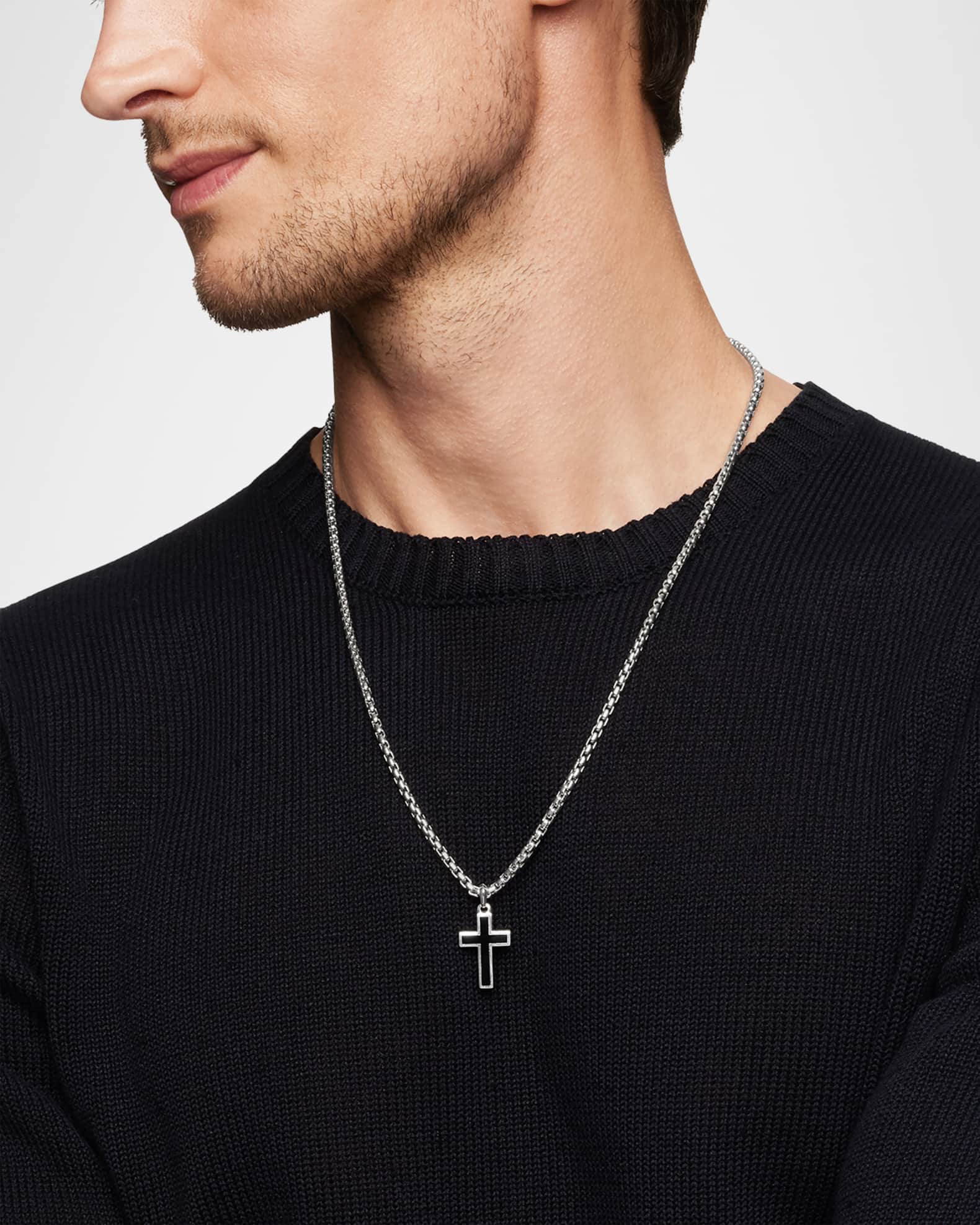 Men's Exotic Stone Cross Pendant with Gemstone in Silver, 26mm 1