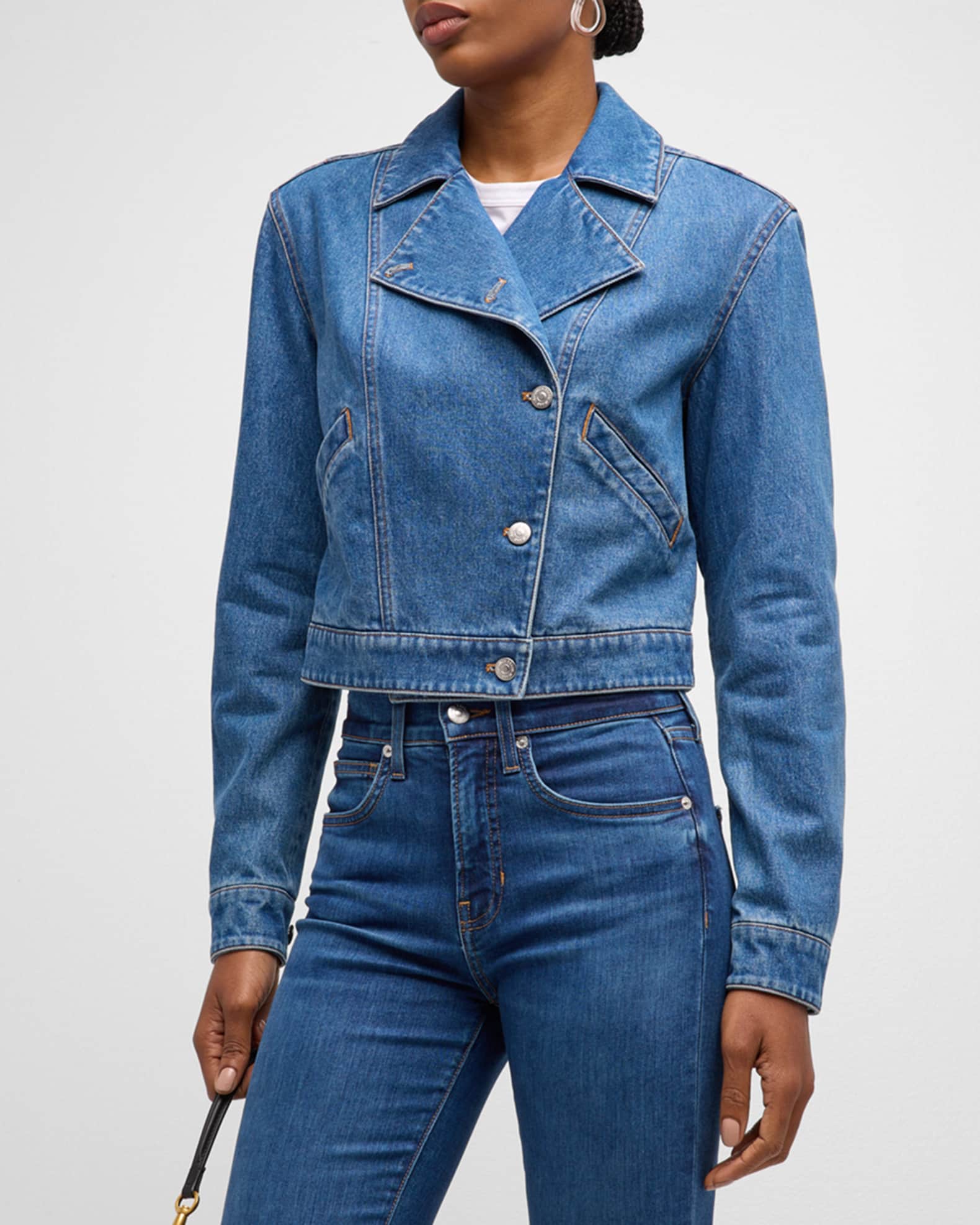 Veronica Beard Jeans Enola Cropped Denim Moto Jacket | Neiman Marcus