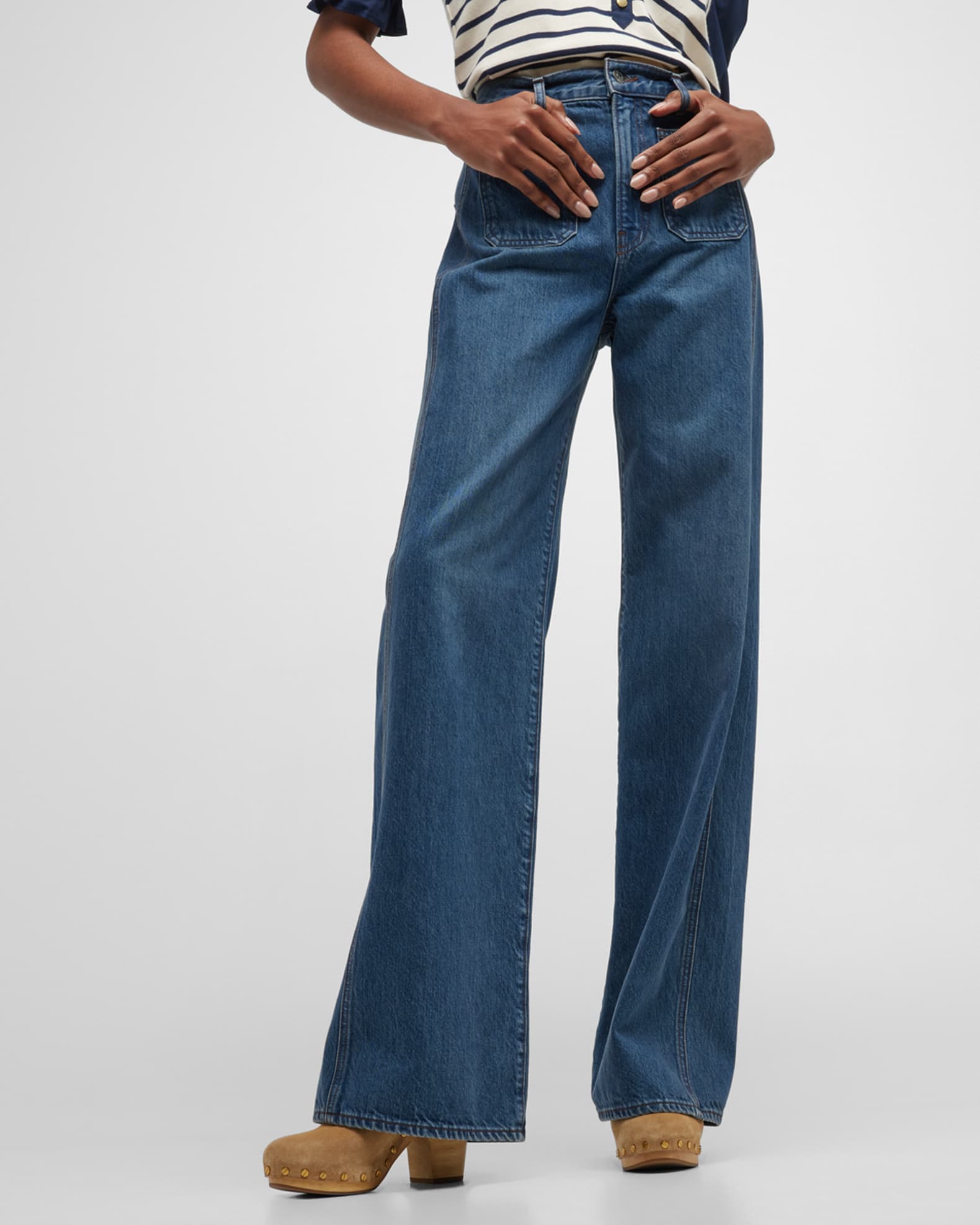 Veronica Beard Taylor Wide-Leg Patch Pocket Jeans | Neiman Marcus