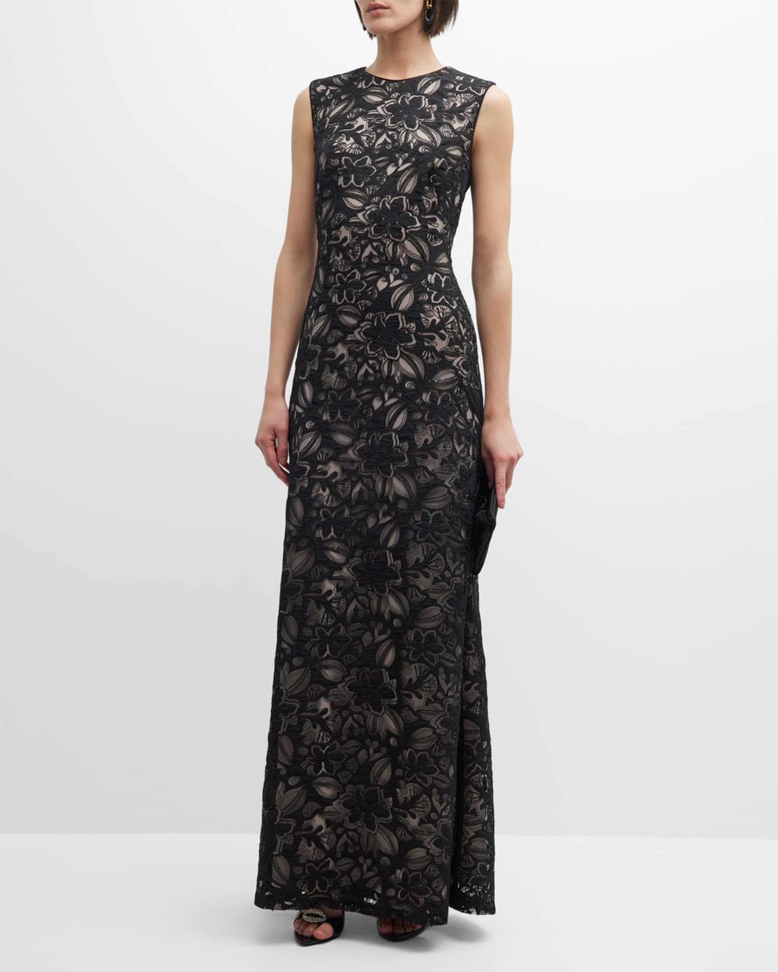 Tadashi Shoji Sleeveless Sequin Floral Burnout Gown | Neiman Marcus