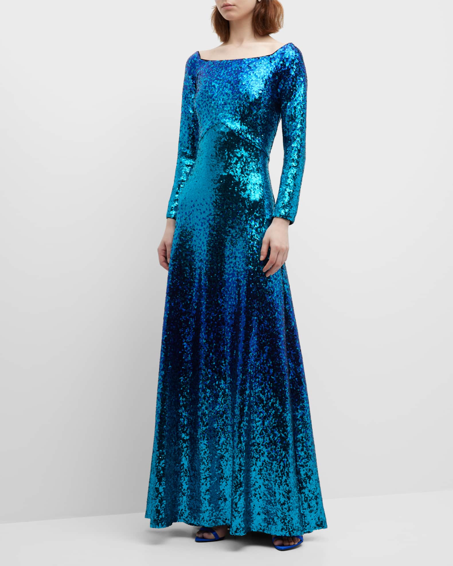 Long Sleeve Sequin A Line Dress