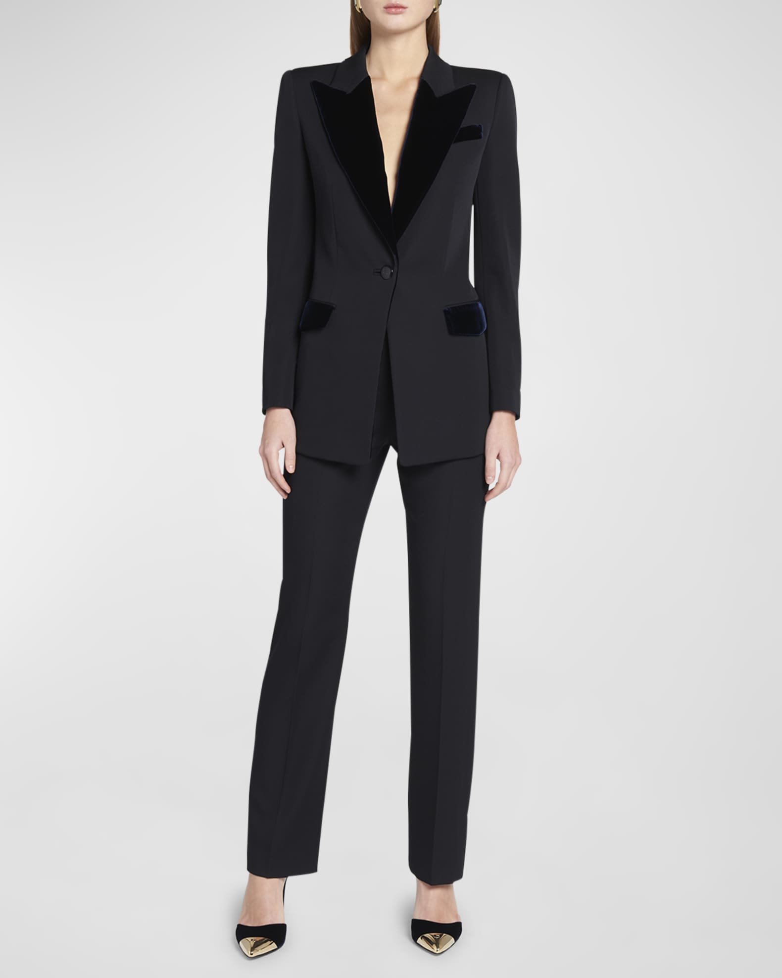 Virgin Wool Tuxedo Jacket with Velvet Details 1