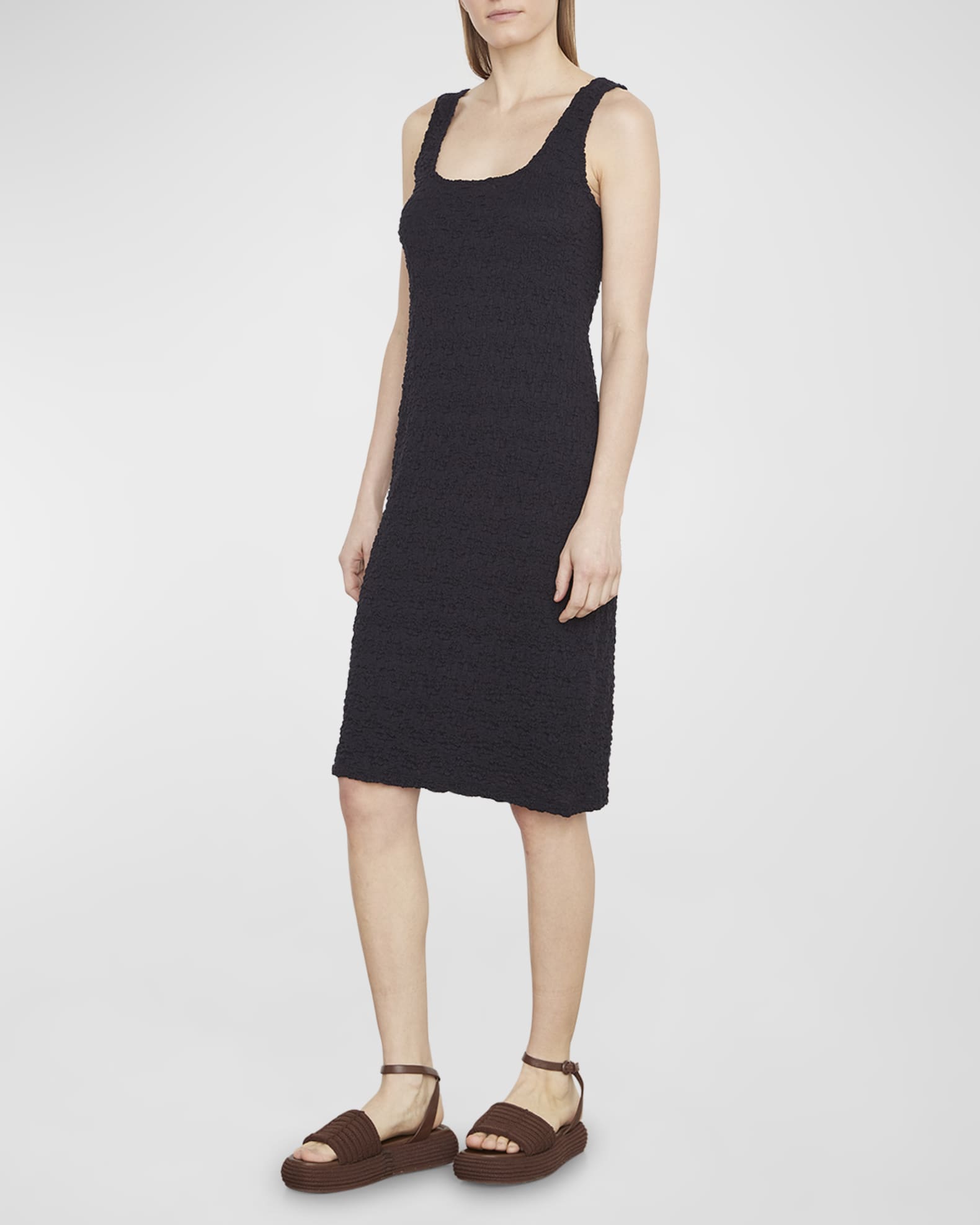 Vince SquareNeck Smocked Popcorn Midi Tank Dress Neiman Marcus
