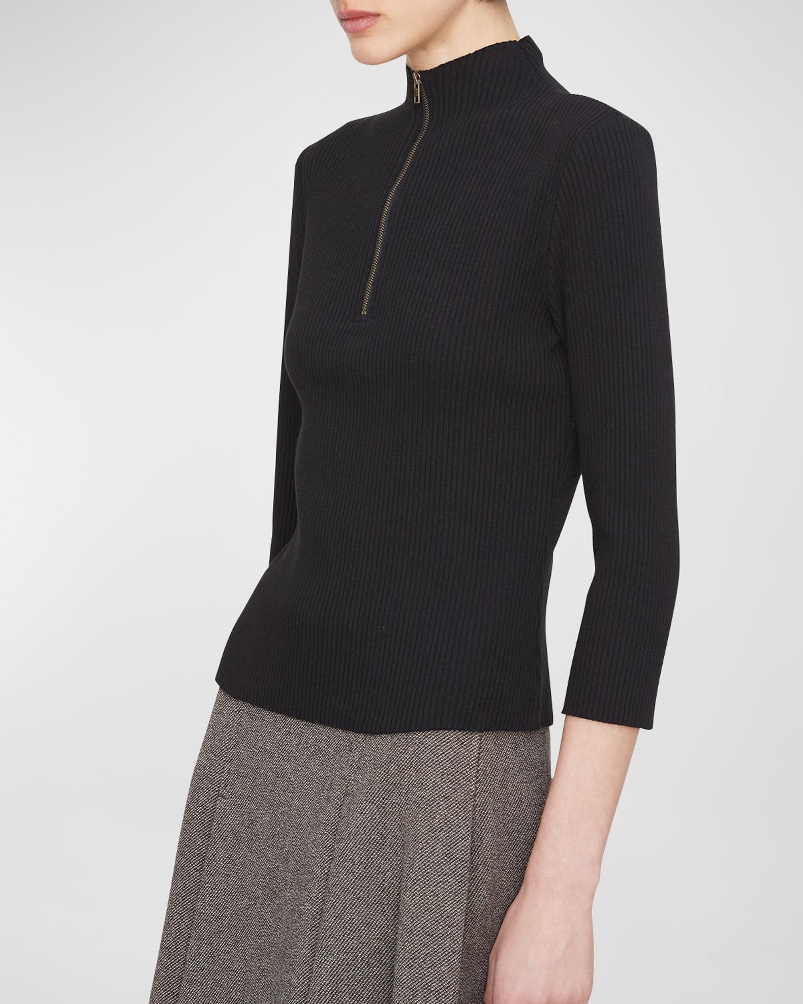 Vince Ribbed 3/4-Sleeve Half-Zip Sweater | Neiman Marcus
