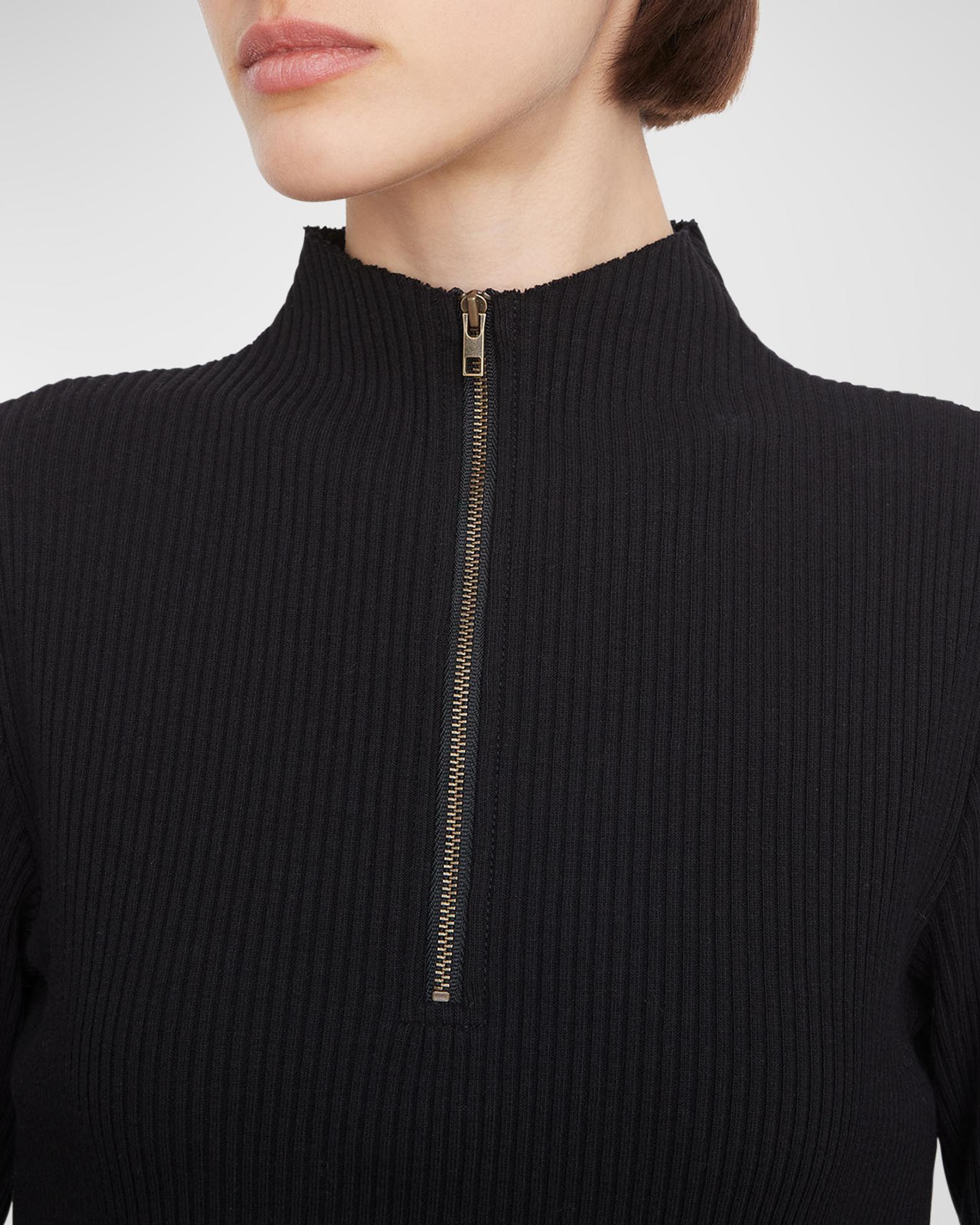 Vince Ribbed 3/4-Sleeve Half-Zip Sweater | Neiman Marcus